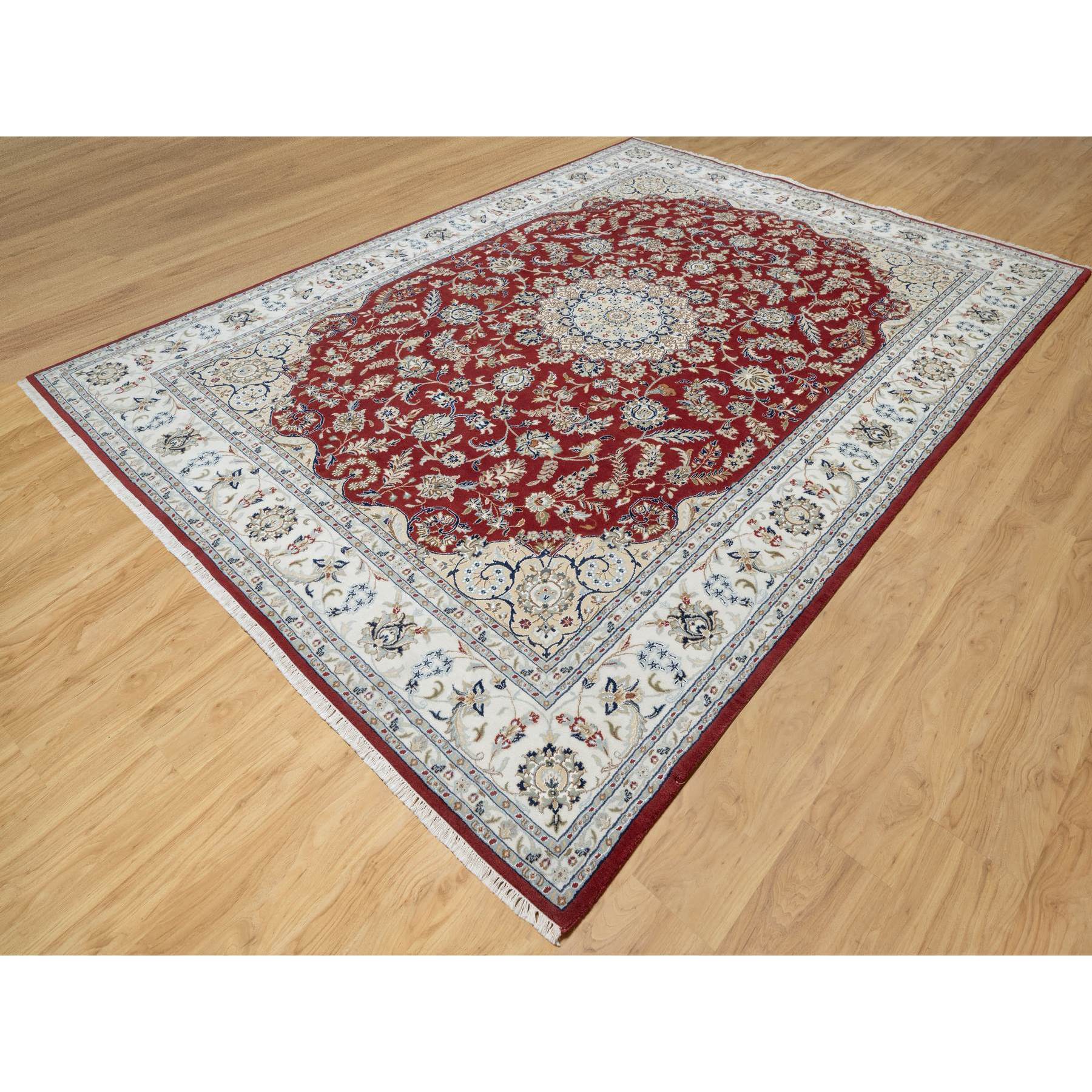 8'9"x12' Falu Red, Nain with Center Medallion Flower Design, Hand Knotted, Wool and Silk, 250 KPSI, Oriental Rug Sh90869