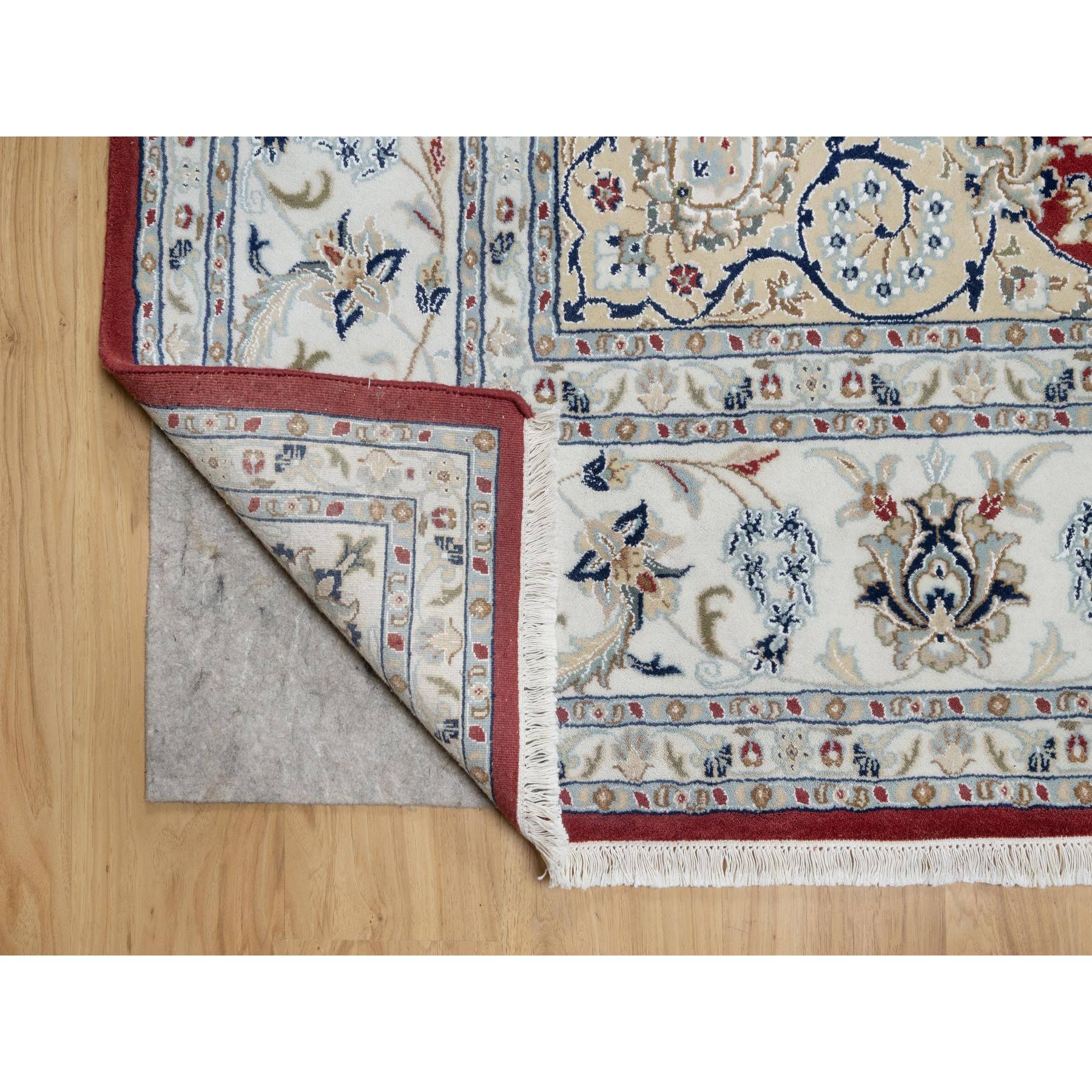 8'9"x12' Falu Red, Nain with Center Medallion Flower Design, Hand Knotted, Wool and Silk, 250 KPSI, Oriental Rug Sh90869