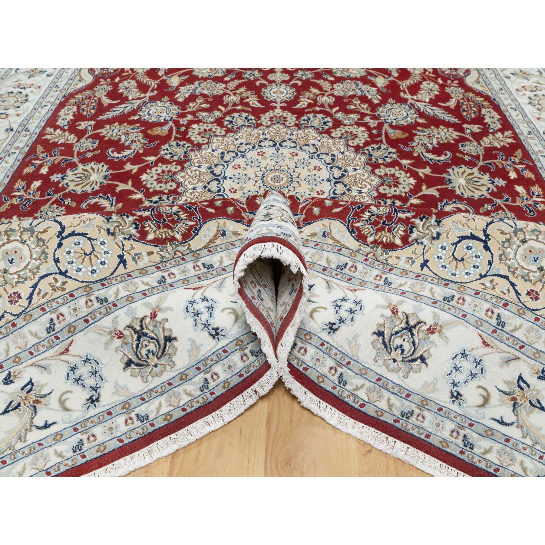 8'9"x12' Falu Red, Nain with Center Medallion Flower Design, Hand Knotted, Wool and Silk, 250 KPSI, Oriental Rug Sh90869
