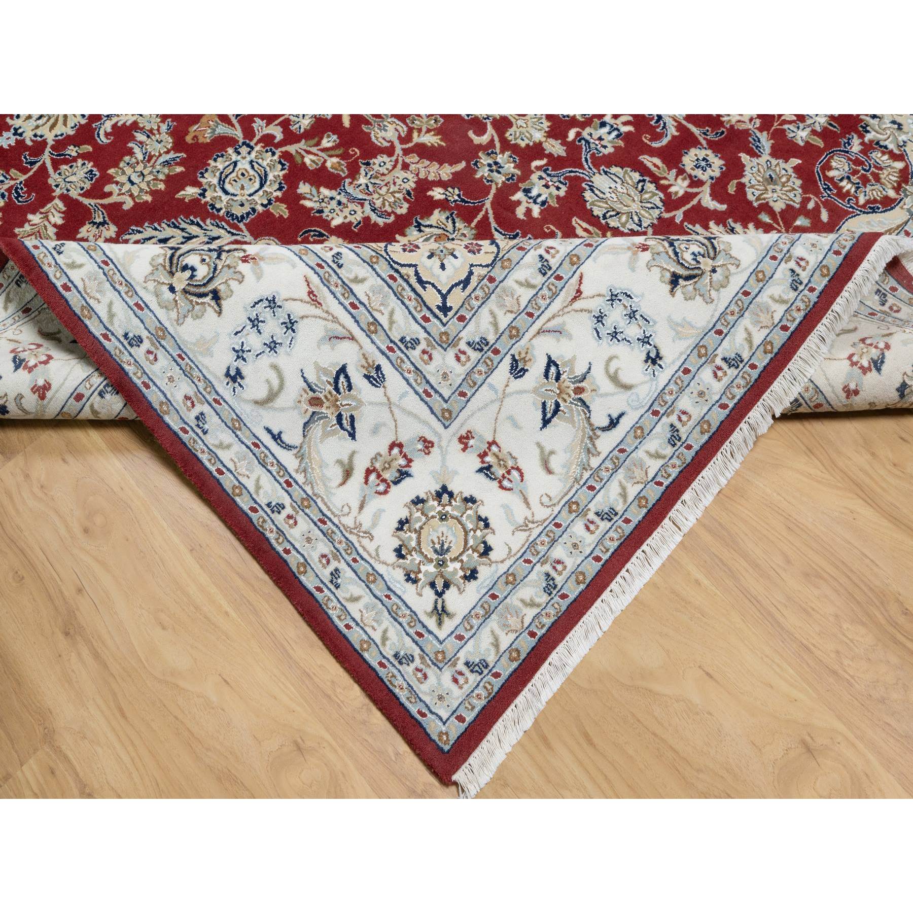 8'9"x12' Falu Red, Nain with Center Medallion Flower Design, Hand Knotted, Wool and Silk, 250 KPSI, Oriental Rug Sh90869
