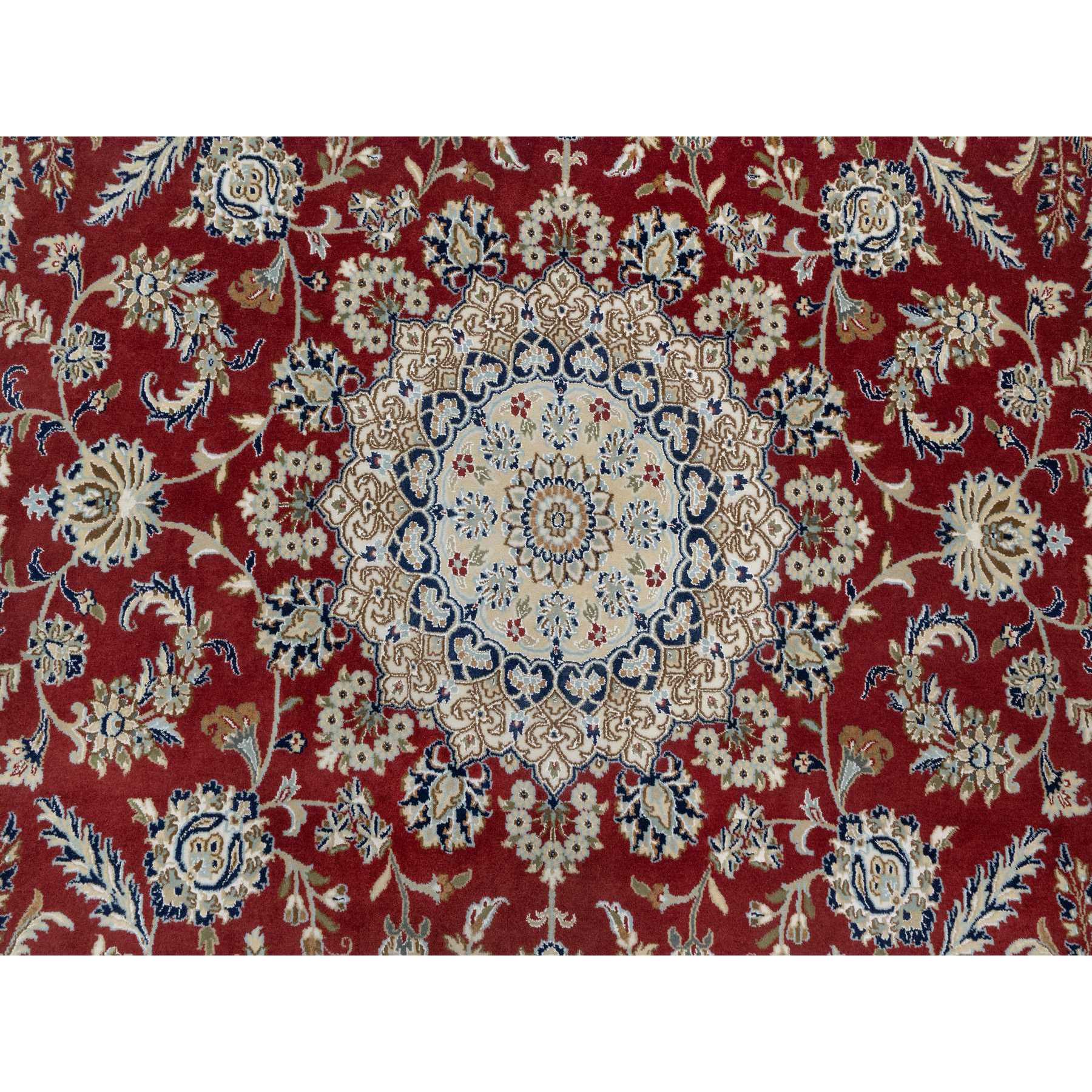 8'9"x12' Falu Red, Nain with Center Medallion Flower Design, Hand Knotted, Wool and Silk, 250 KPSI, Oriental Rug Sh90869