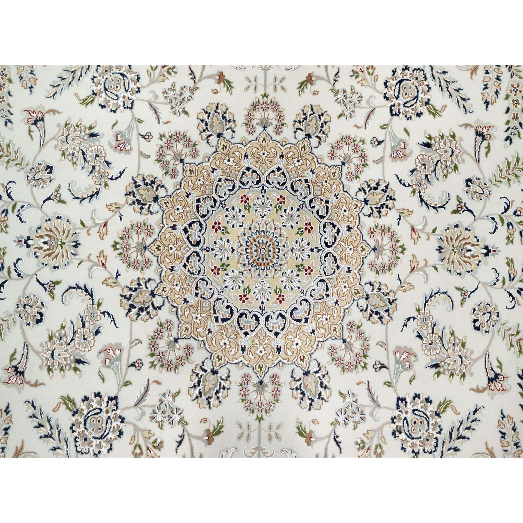9'9"x13'9" Spring White, 250 KPSI, Nain with Center Motif Flower Design, Wool and Silk, Hand Knotted, Oriental Rug Sh90871