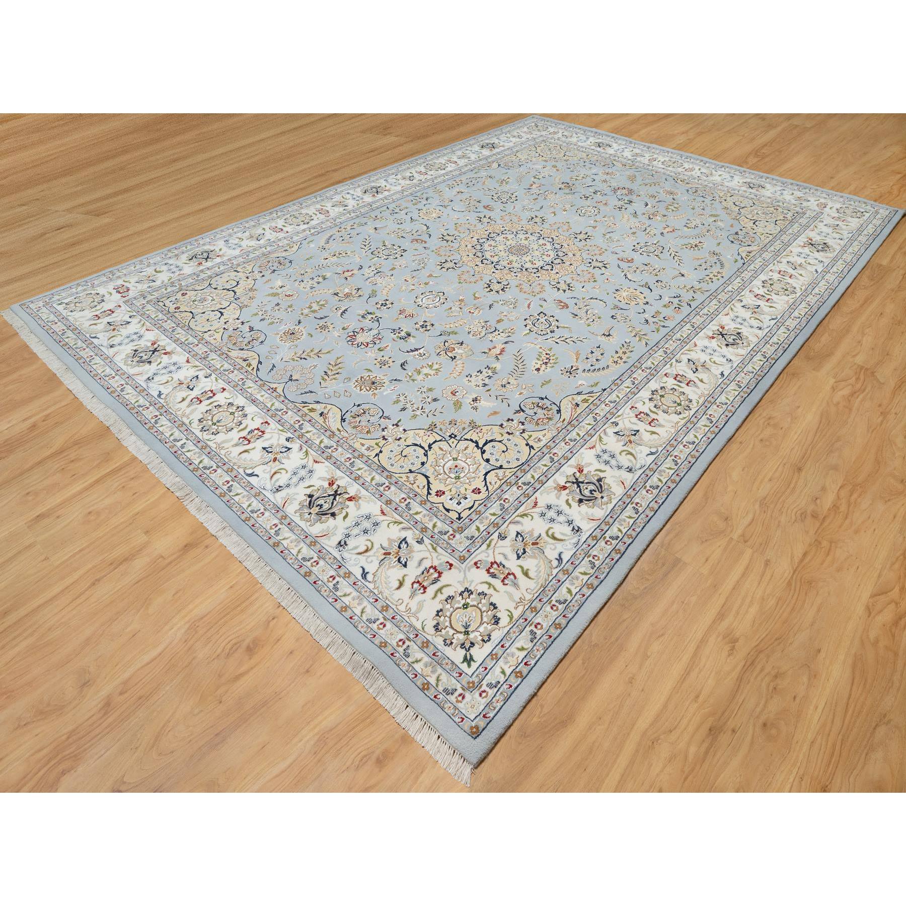 9'9"x14'3" Beau Blue, Wool and Silk, Hand Knotted, Nain with Large Center Medallion, 250 KPSI, Oriental Rug Sh90872