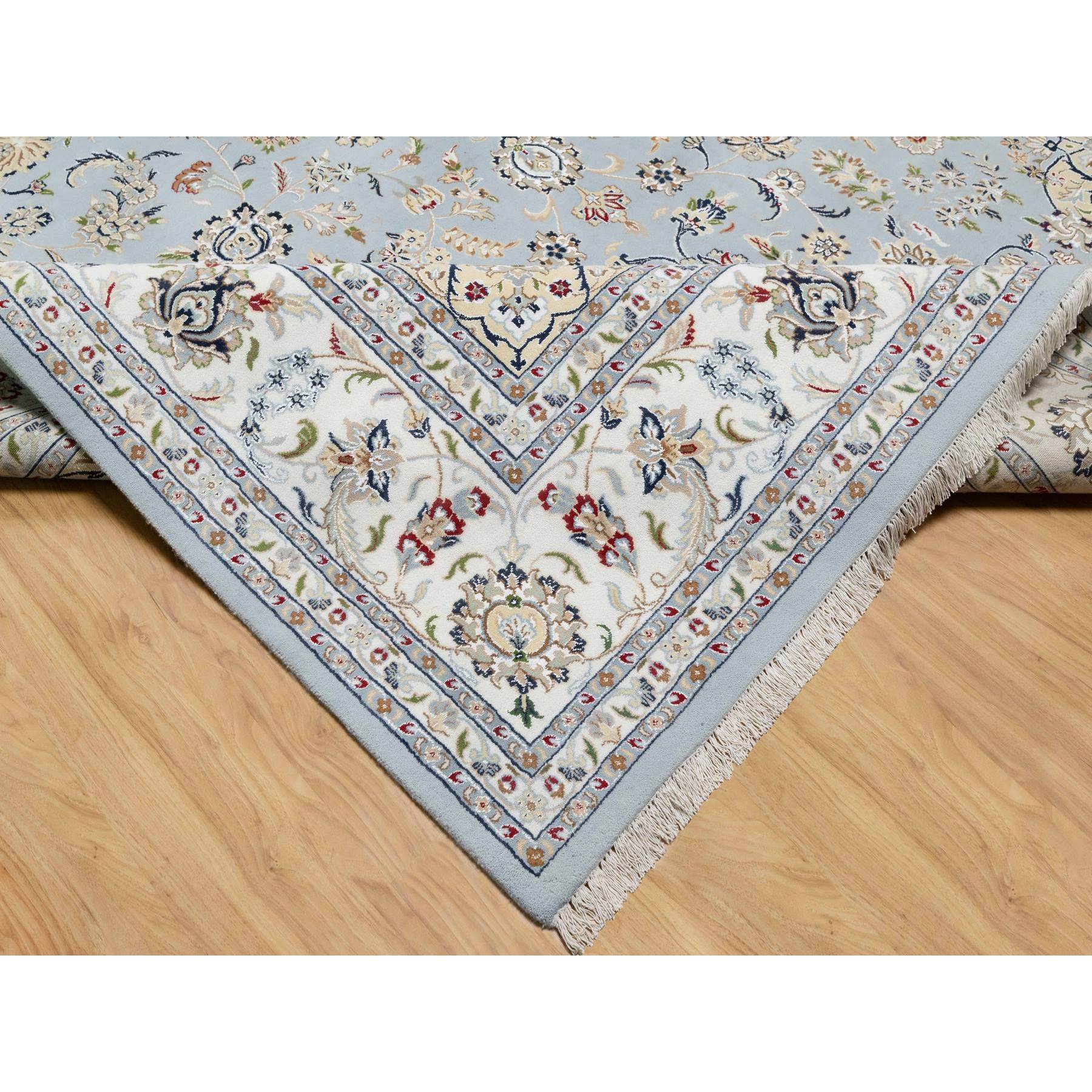 9'9"x14'3" Beau Blue, Wool and Silk, Hand Knotted, Nain with Large Center Medallion, 250 KPSI, Oriental Rug Sh90872