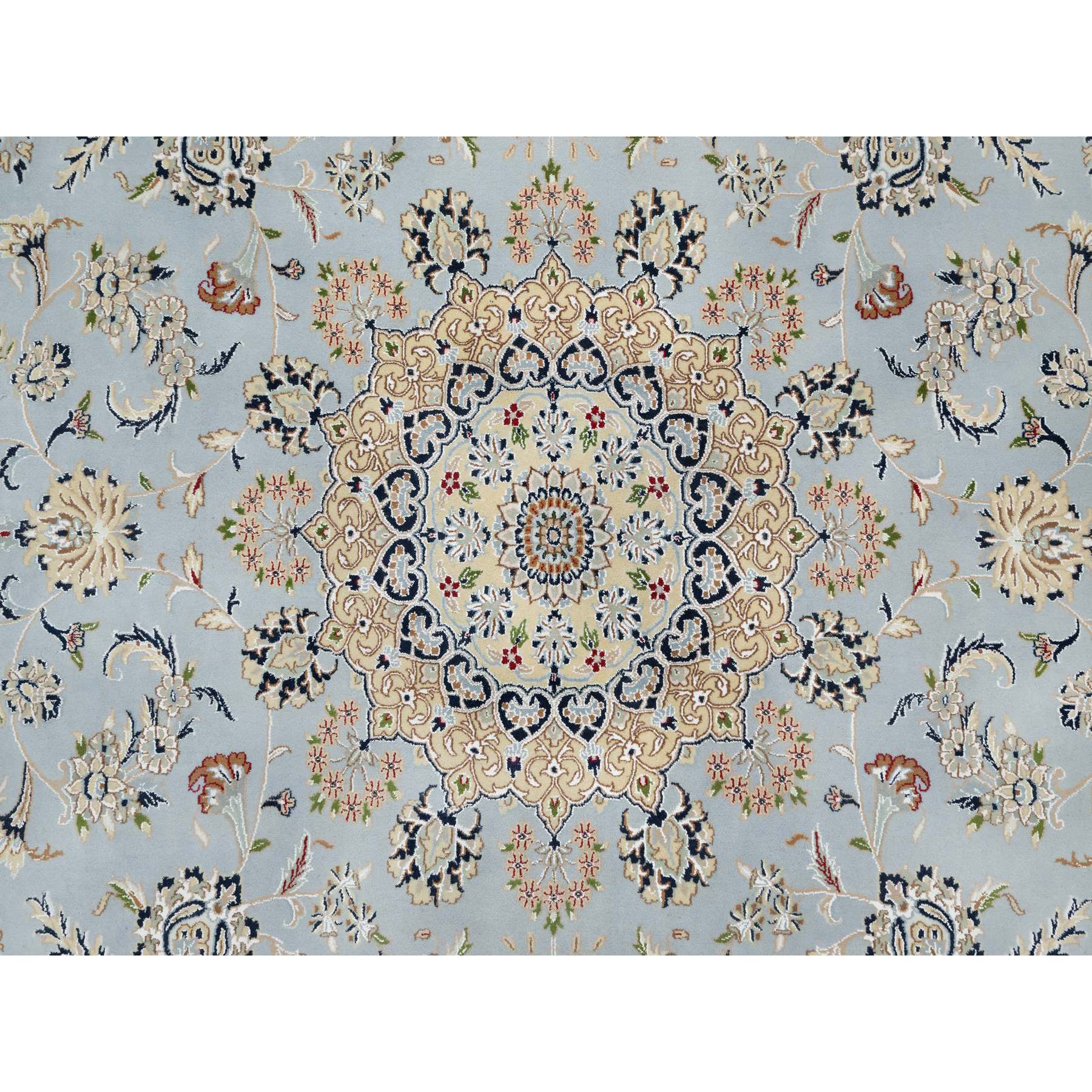 9'9"x14'3" Beau Blue, Wool and Silk, Hand Knotted, Nain with Large Center Medallion, 250 KPSI, Oriental Rug Sh90872