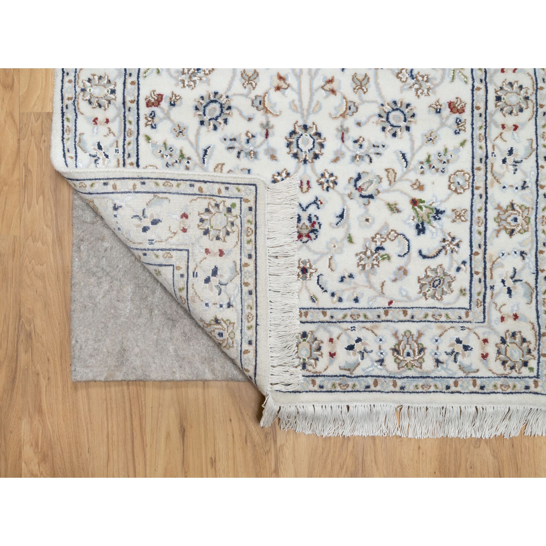 2'7"x12'2" Natural White, 250 KPSI, Wool and Silk, Nain All Over Floral Design, Hand Knotted, Runner, Oriental Rug Sh90873