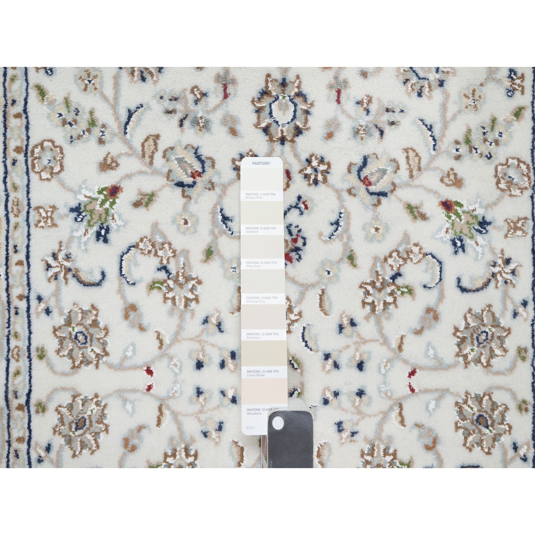 2'7"x12'2" Natural White, 250 KPSI, Wool and Silk, Nain All Over Floral Design, Hand Knotted, Runner, Oriental Rug Sh90873