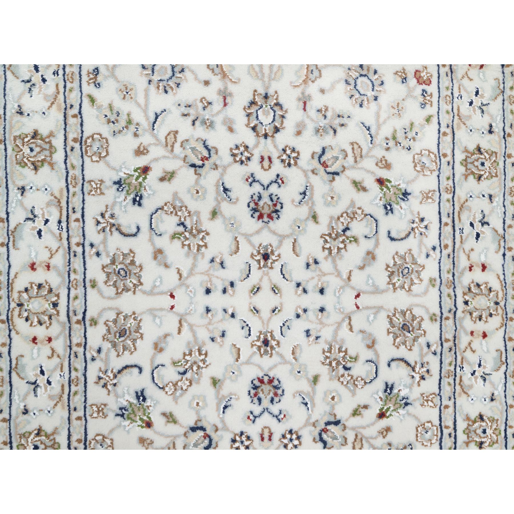 2'7"x12'2" Natural White, 250 KPSI, Wool and Silk, Nain All Over Floral Design, Hand Knotted, Runner, Oriental Rug Sh90873