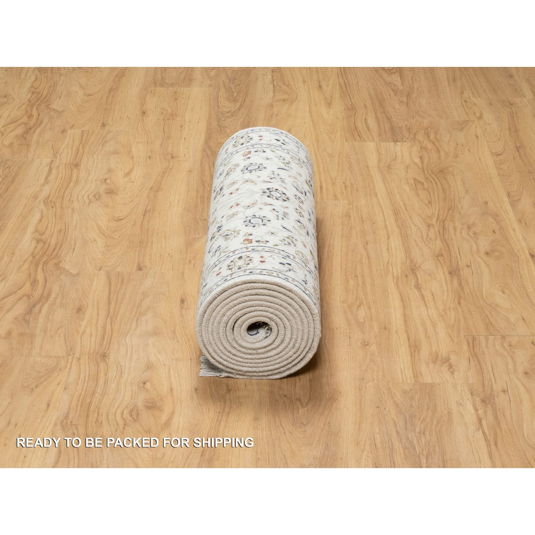 2'7"x12'2" Natural White, 250 KPSI, Wool and Silk, Nain All Over Floral Design, Hand Knotted, Runner, Oriental Rug Sh90873