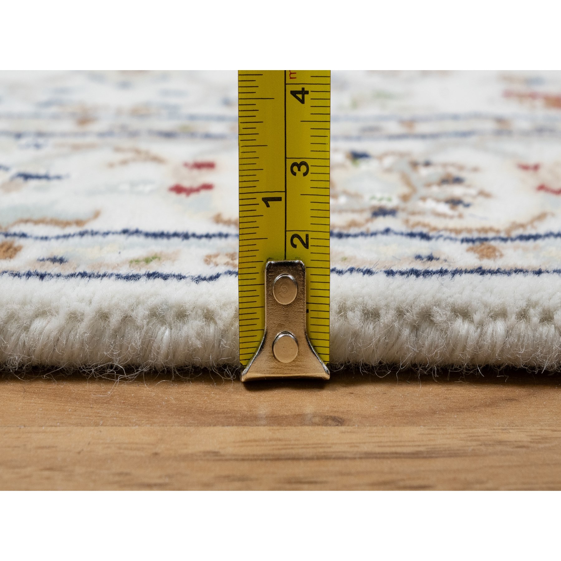 2'7"x12'2" Natural White, 250 KPSI, Wool and Silk, Nain All Over Floral Design, Hand Knotted, Runner, Oriental Rug Sh90873