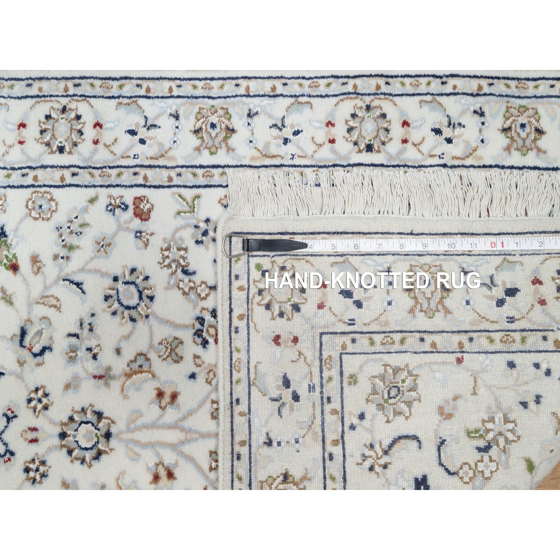 2'7"x12'2" Natural White, 250 KPSI, Wool and Silk, Nain All Over Floral Design, Hand Knotted, Runner, Oriental Rug Sh90873