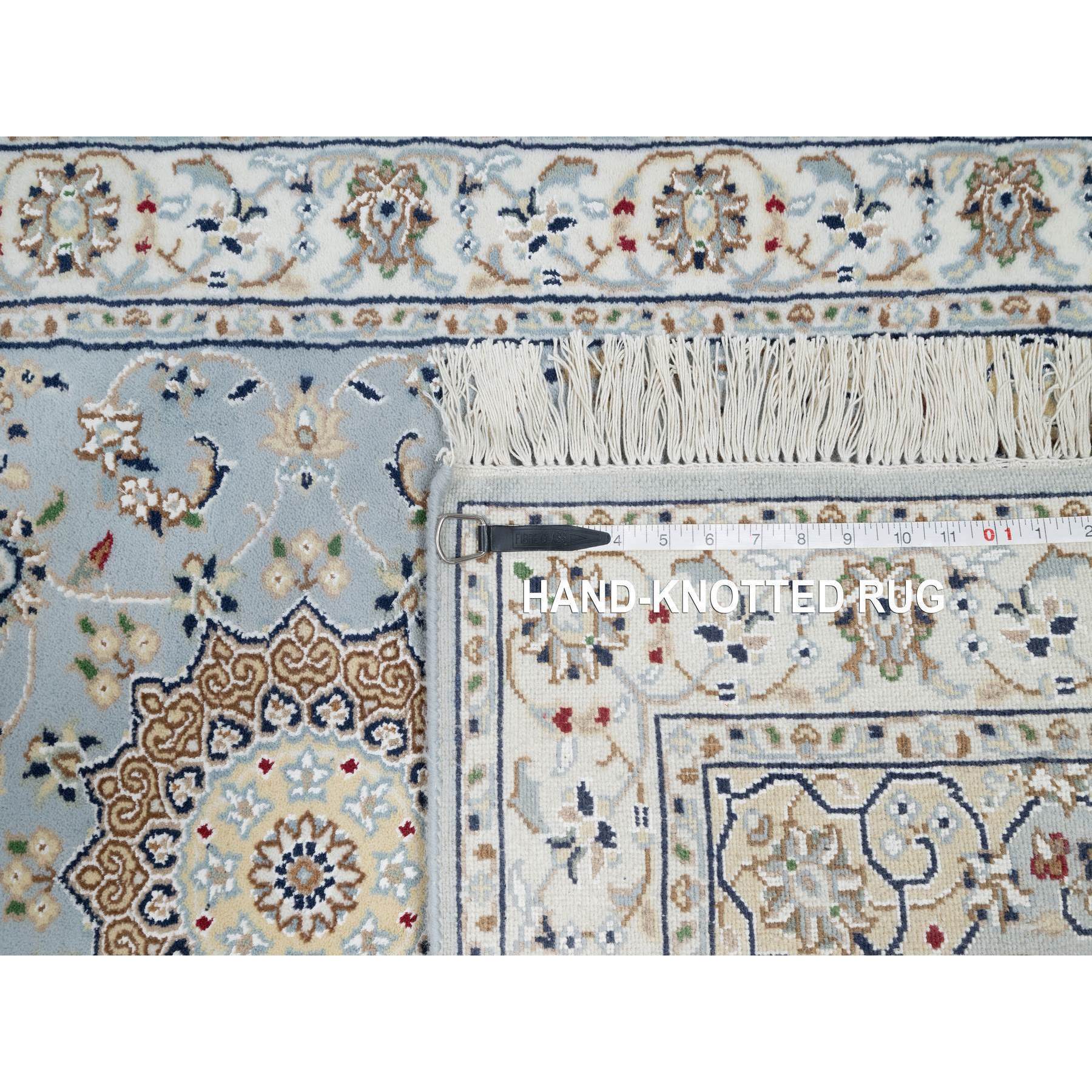 2'8"x6'6" Beau Blue, Nain with Large Center Medallion, 250 KPSI, Hand Knotted, Wool and Silk, Runner, Oriental Rug Sh90878