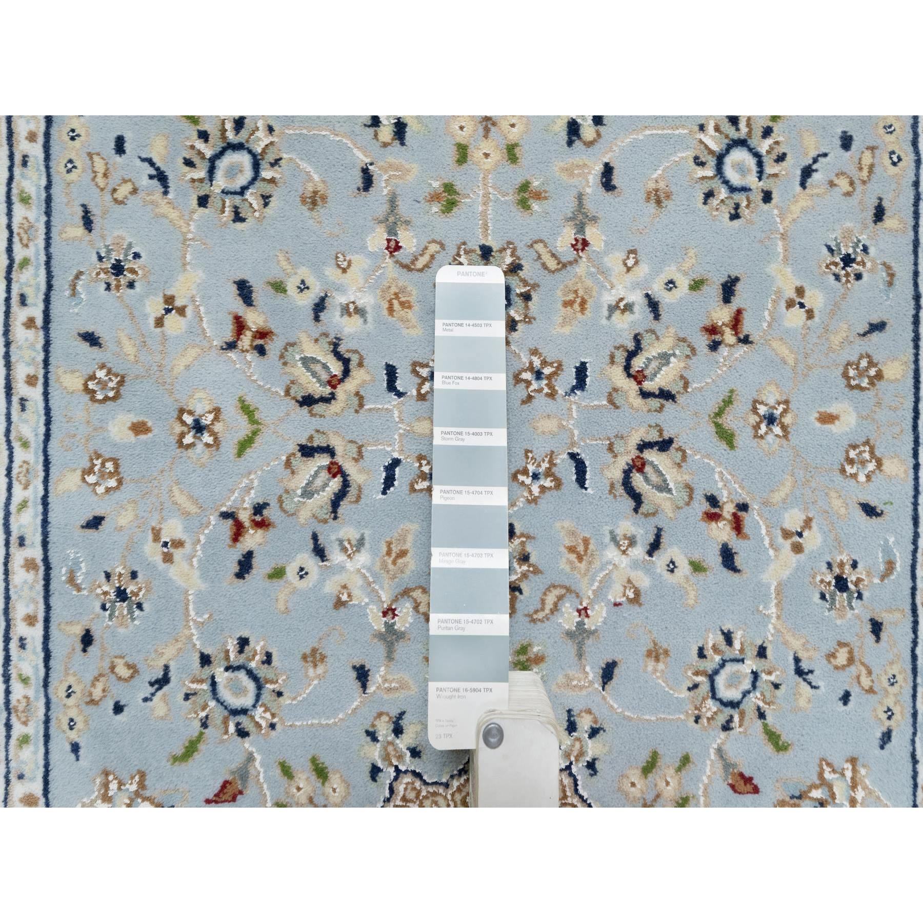 2'8"x8'3" Beau Blue, 250 KPSI, Wool and Silk, Hand Knotted, Nain with Large Center Medallion, Runner, Oriental Rug Sh90879