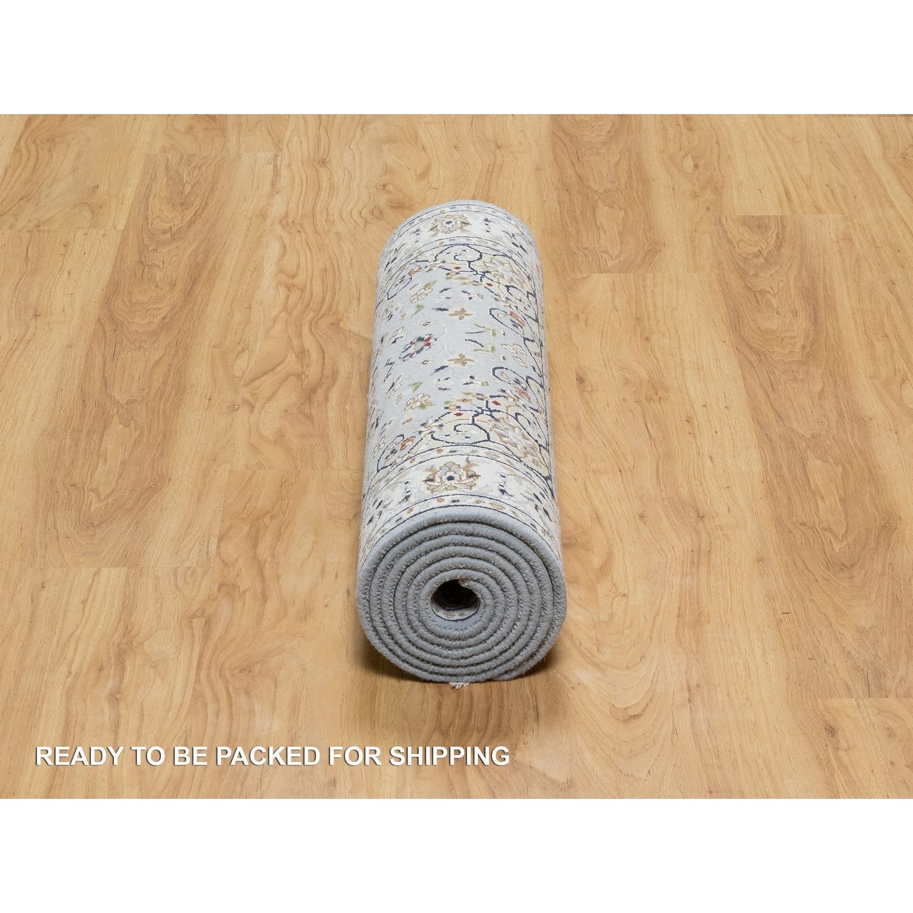 2'8"x8'3" Beau Blue, 250 KPSI, Wool and Silk, Hand Knotted, Nain with Large Center Medallion, Runner, Oriental Rug Sh90879