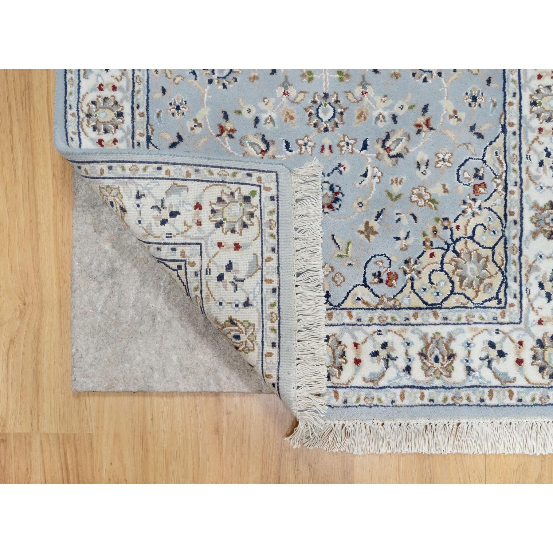 2'8"x8'4" Beau Blue, Nain with Large Center Medallion, 250 KPSI, Wool and Silk, Hand Knotted, Runner, Oriental Rug Sh90880