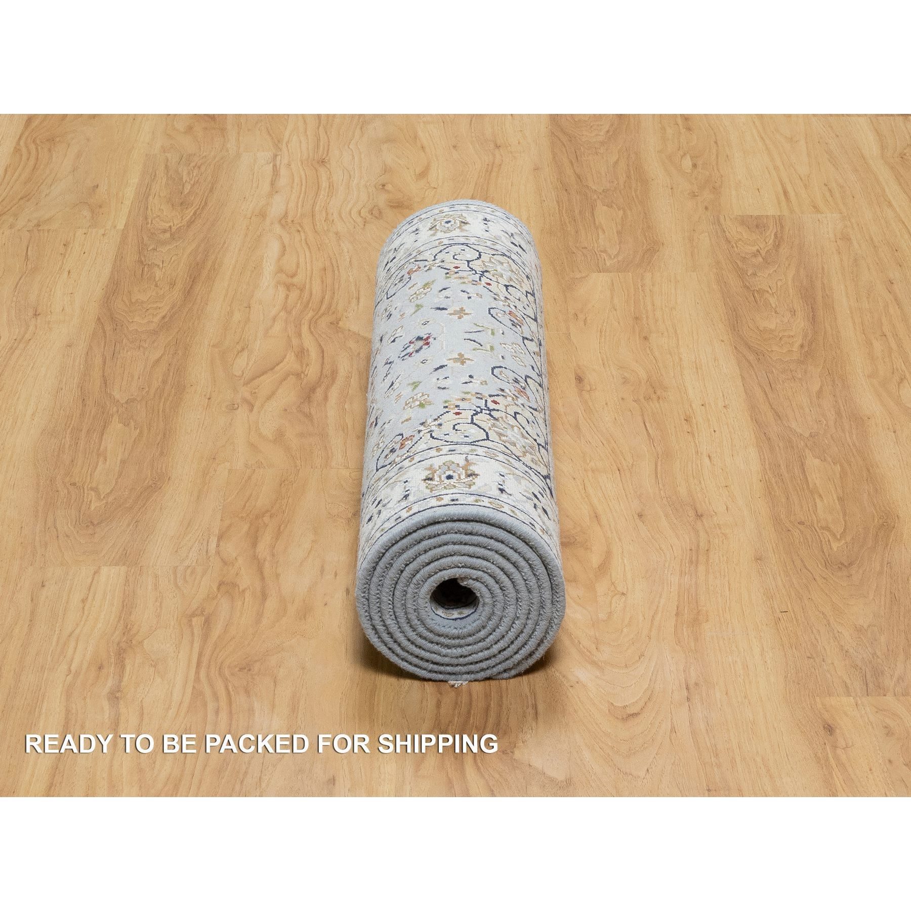 2'8"x8'4" Beau Blue, Nain with Large Center Medallion, 250 KPSI, Wool and Silk, Hand Knotted, Runner, Oriental Rug Sh90880