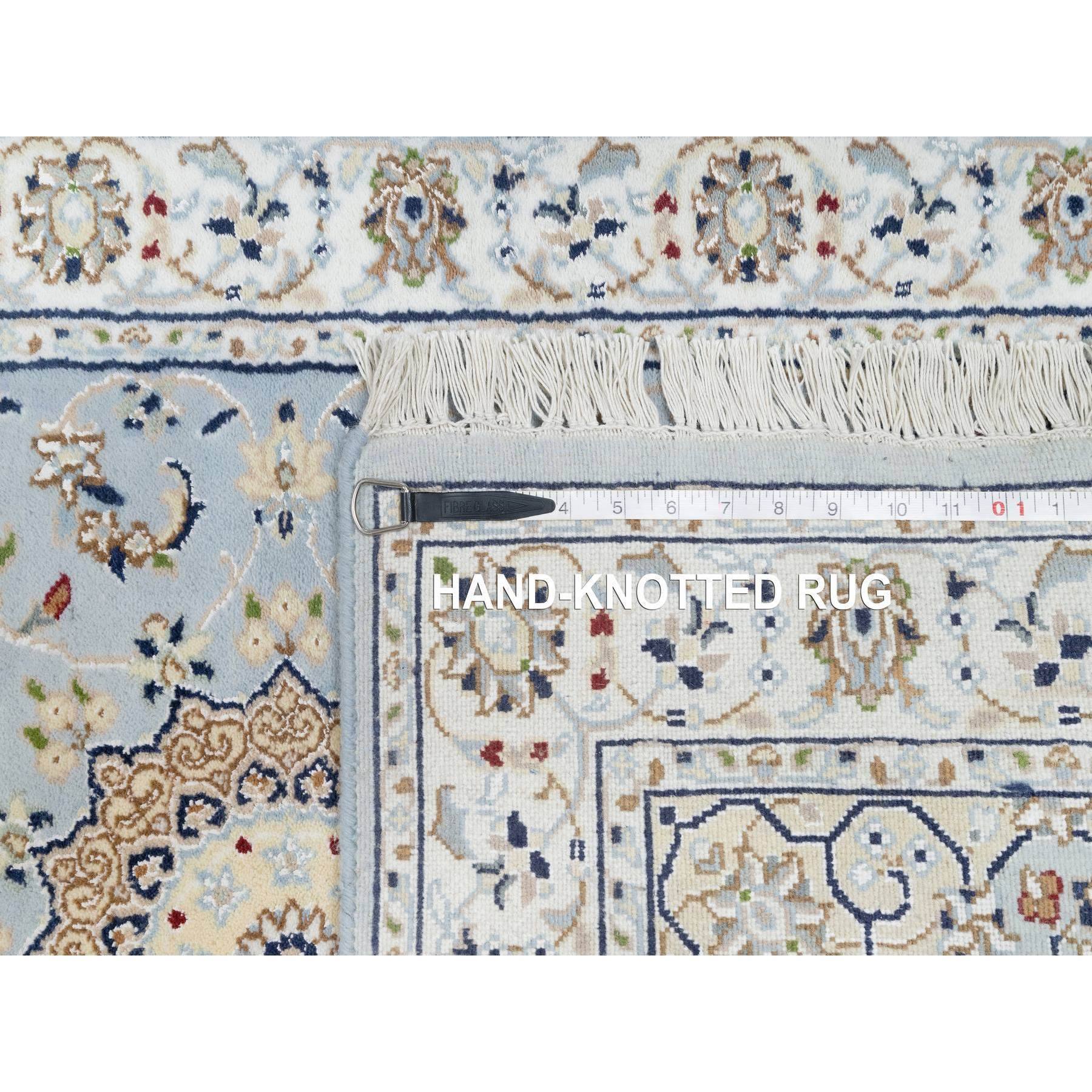 2'8"x8'4" Beau Blue, Nain with Large Center Medallion, 250 KPSI, Wool and Silk, Hand Knotted, Runner, Oriental Rug Sh90880