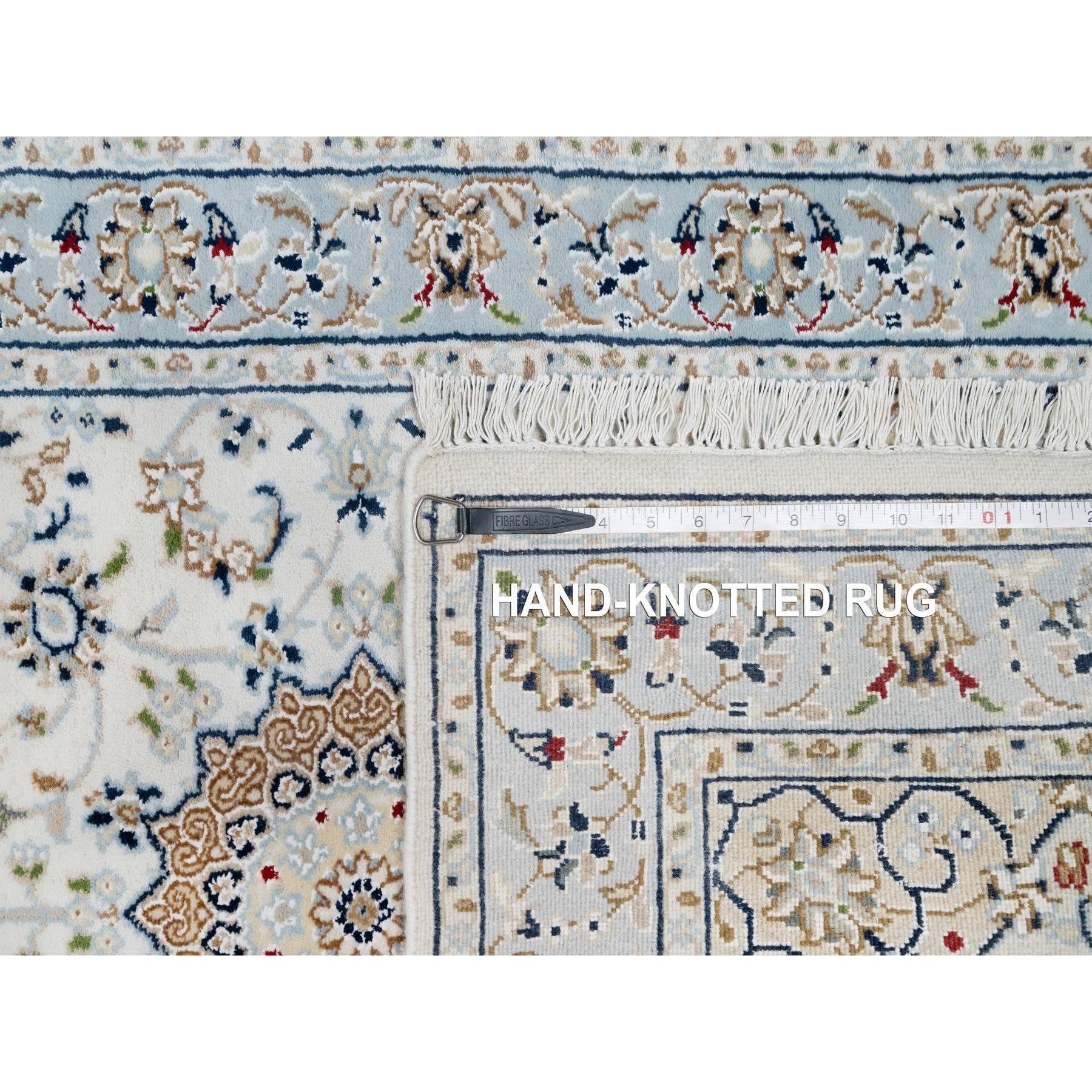2'8"x8'3" Stone White, Hand Knotted, 250 KPSI, Nain with Center Medallion, Wool and Silk, Runner, Oriental Rug Sh90881