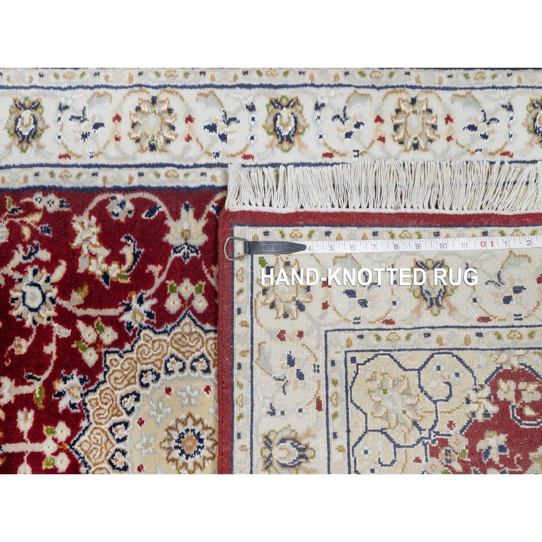 2'8"x6'8" Rosewood Red, Wool and Silk, Nain with Center Medallion Flower Design, Hand Knotted, 250 KPSI, Oriental Rug Sh90882