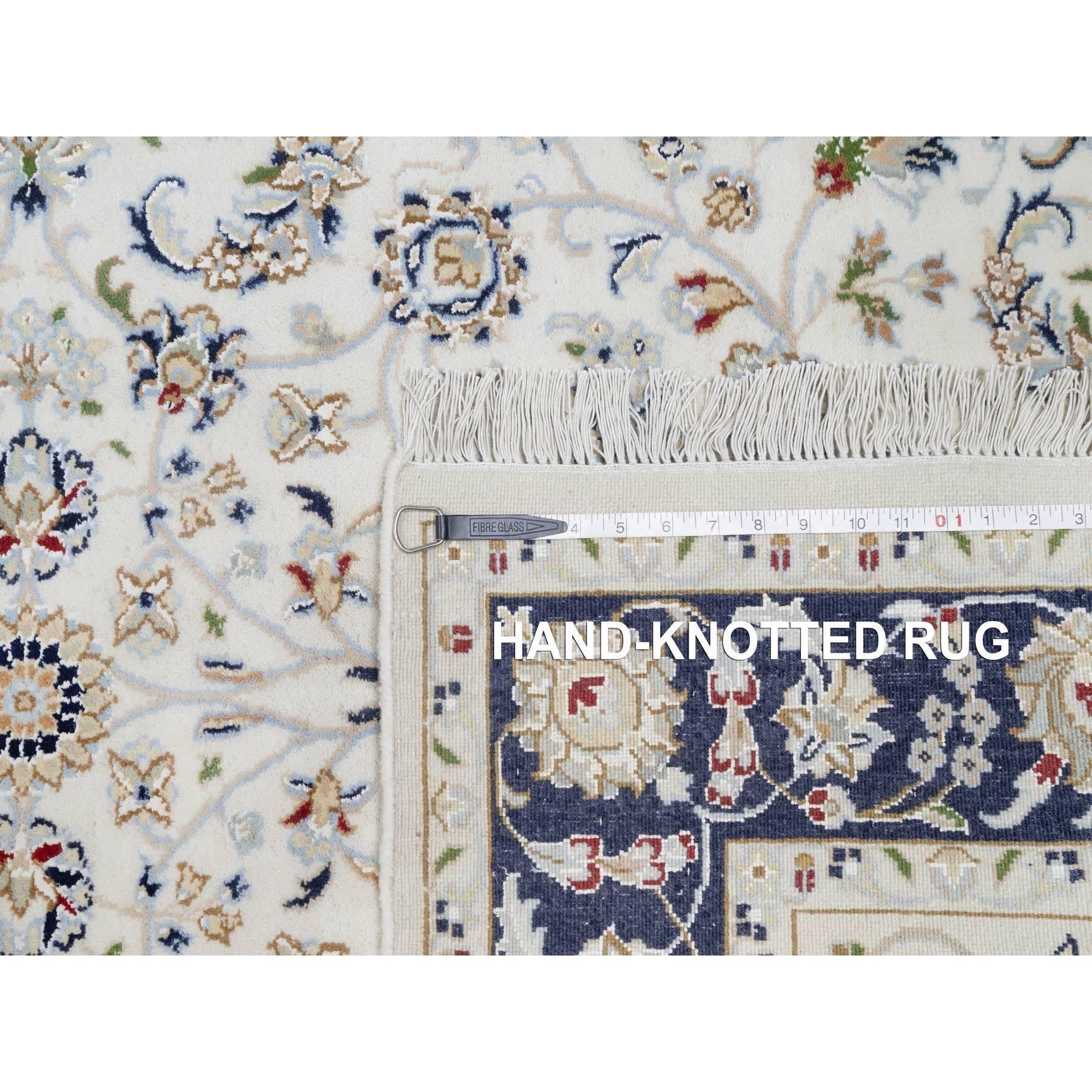 4'2"x6'2" Rice White, Nain All Over Flower Design, 250 KPSI, Wool and Silk, Hand Knotted, Oriental Rug Sh90885