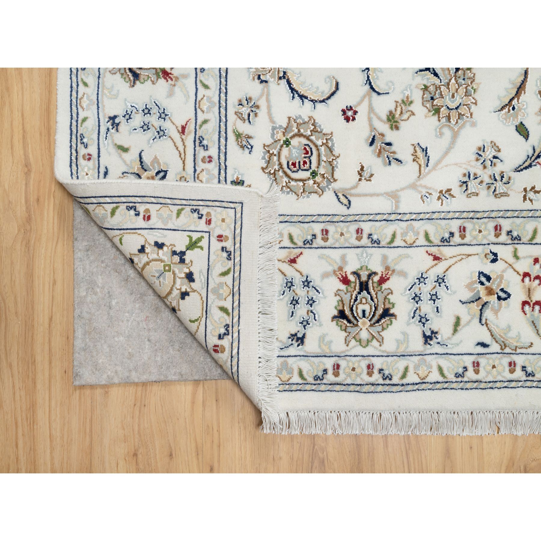 5'10"x9'1" Natural White, Hand Knotted, Nain All Over Floral Design, 250 KPSI, Wool and Silk, Oriental Rug Sh90896