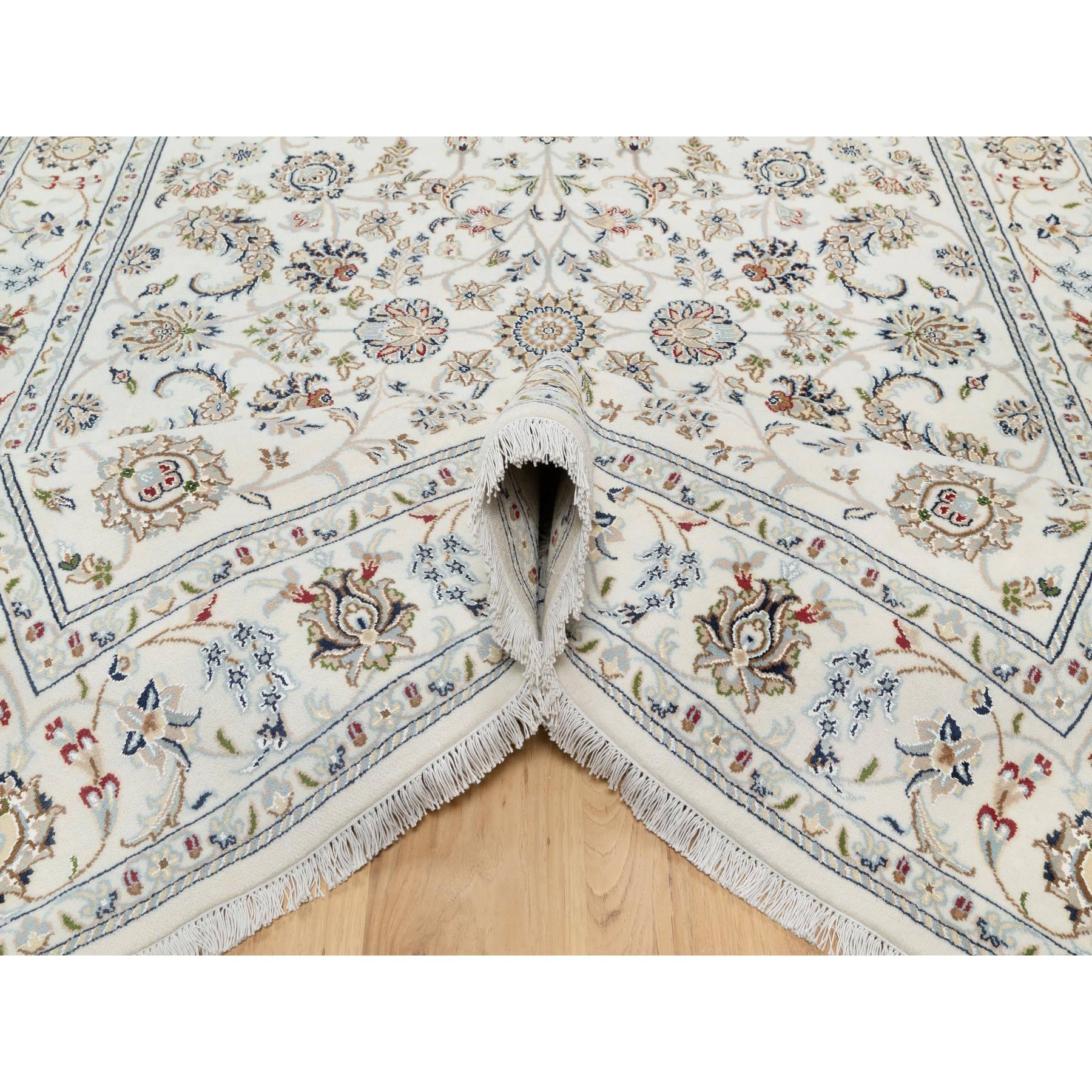 5'10"x9'1" Natural White, Hand Knotted, Nain All Over Floral Design, 250 KPSI, Wool and Silk, Oriental Rug Sh90896