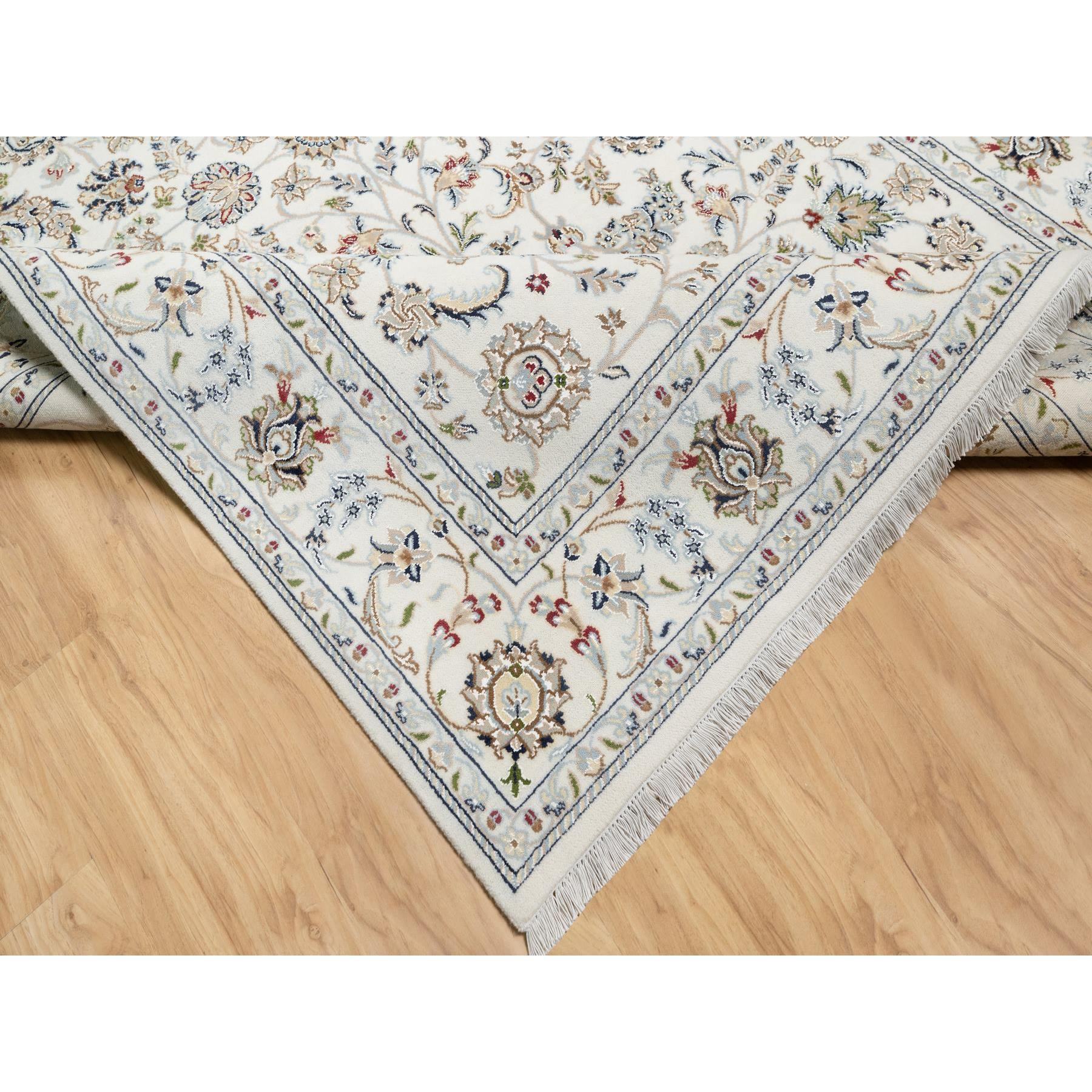 5'10"x9'1" Natural White, Hand Knotted, Nain All Over Floral Design, 250 KPSI, Wool and Silk, Oriental Rug Sh90896