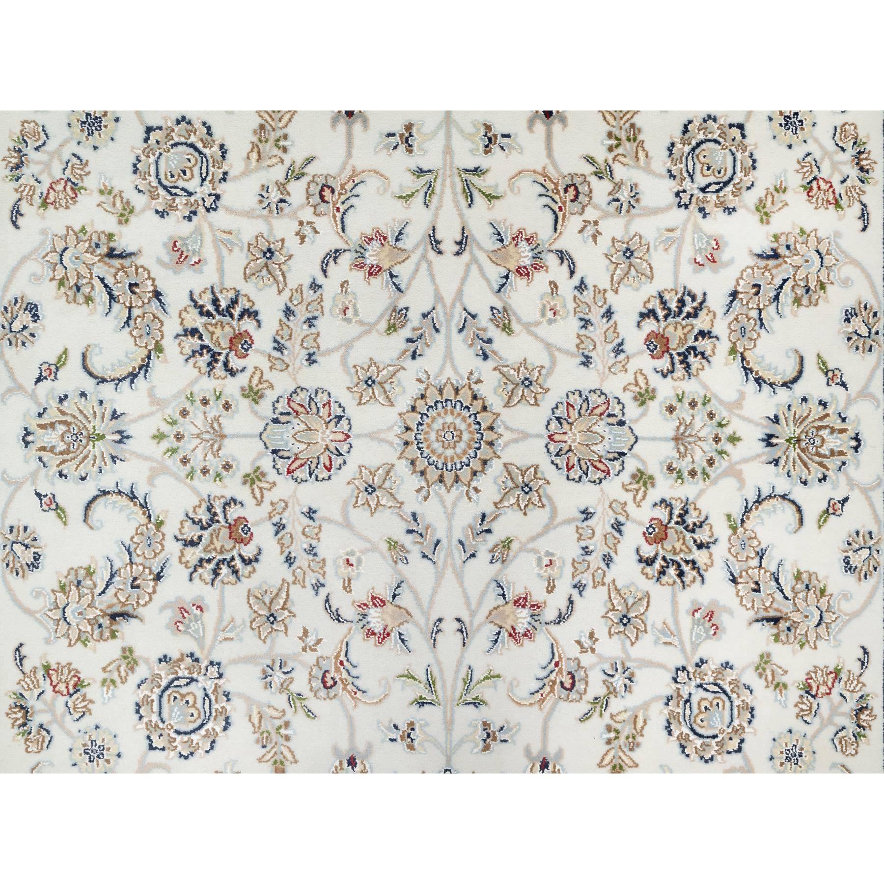 5'10"x9'1" Natural White, Hand Knotted, Nain All Over Floral Design, 250 KPSI, Wool and Silk, Oriental Rug Sh90896