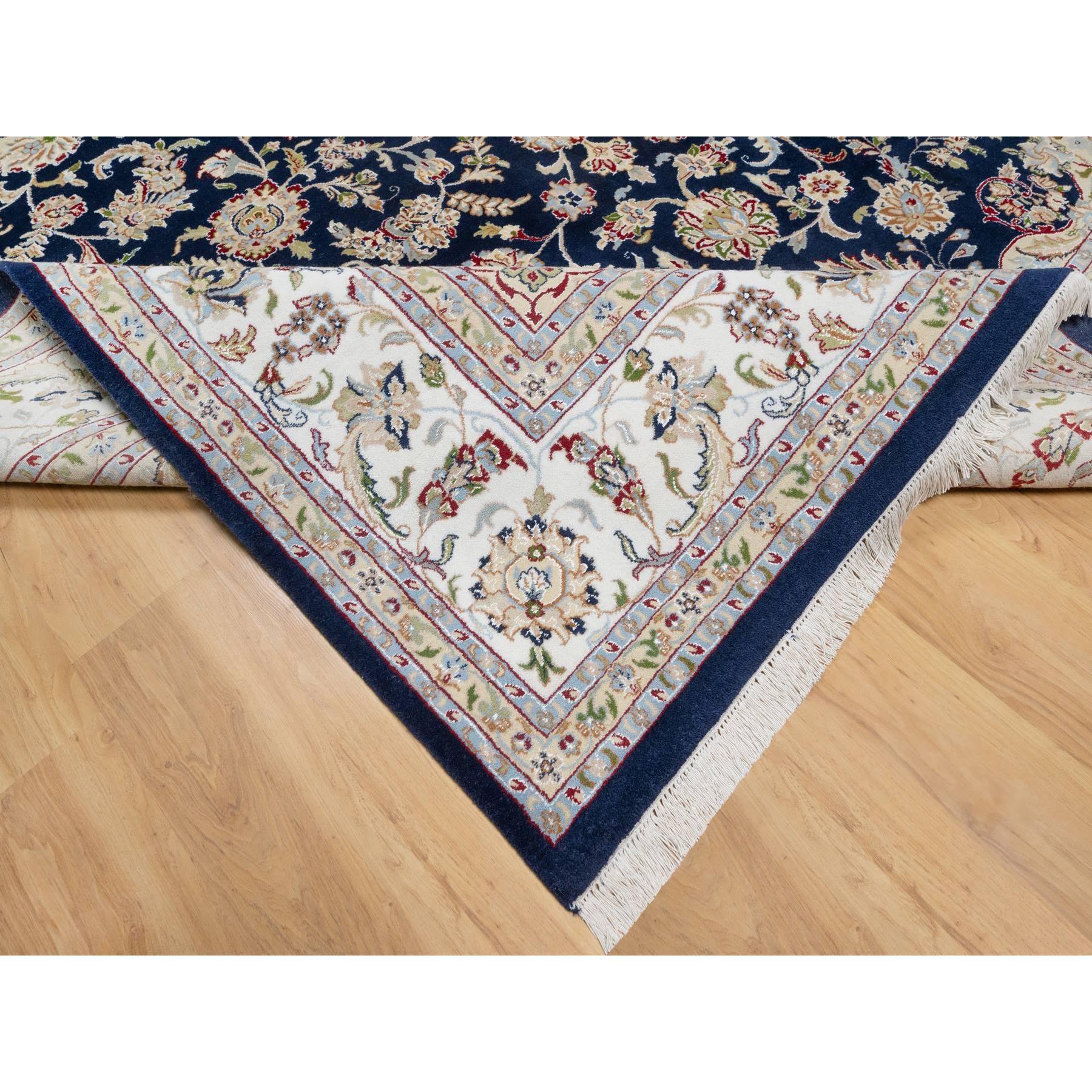 9'8"x14'2" Vulcan Blue, Hand Knotted, Nain with Center Medallion Flower Design, 250 KPSI, Wool and Silk, Oriental Rug Sh90899