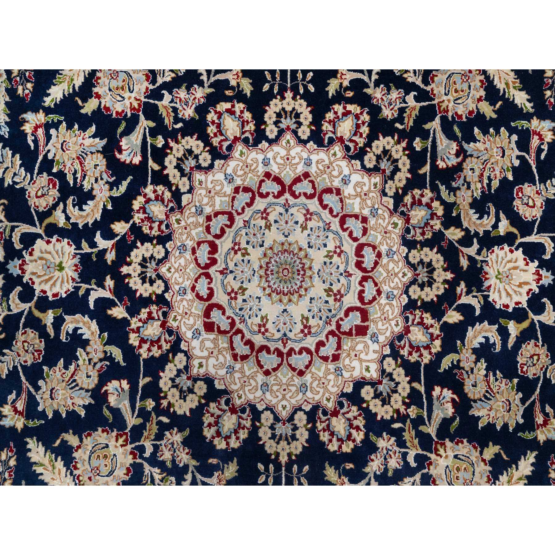 9'8"x14'2" Vulcan Blue, Hand Knotted, Nain with Center Medallion Flower Design, 250 KPSI, Wool and Silk, Oriental Rug Sh90899