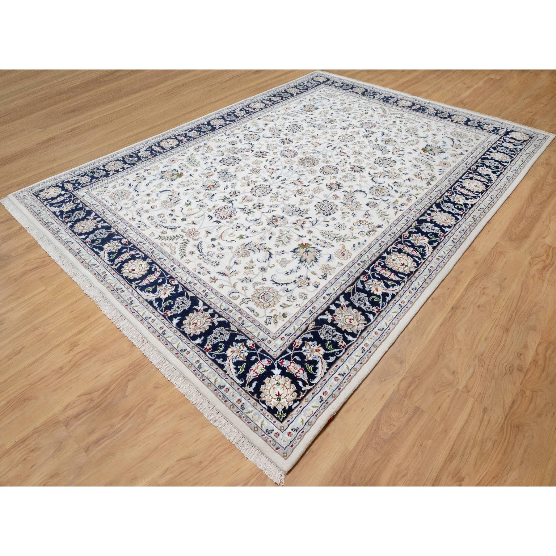 8'7"x12' Spring White, Wool and Silk, Nain All Over Flower Design, 250 KPSI, Hand Knotted, Oriental Rug Sh90900