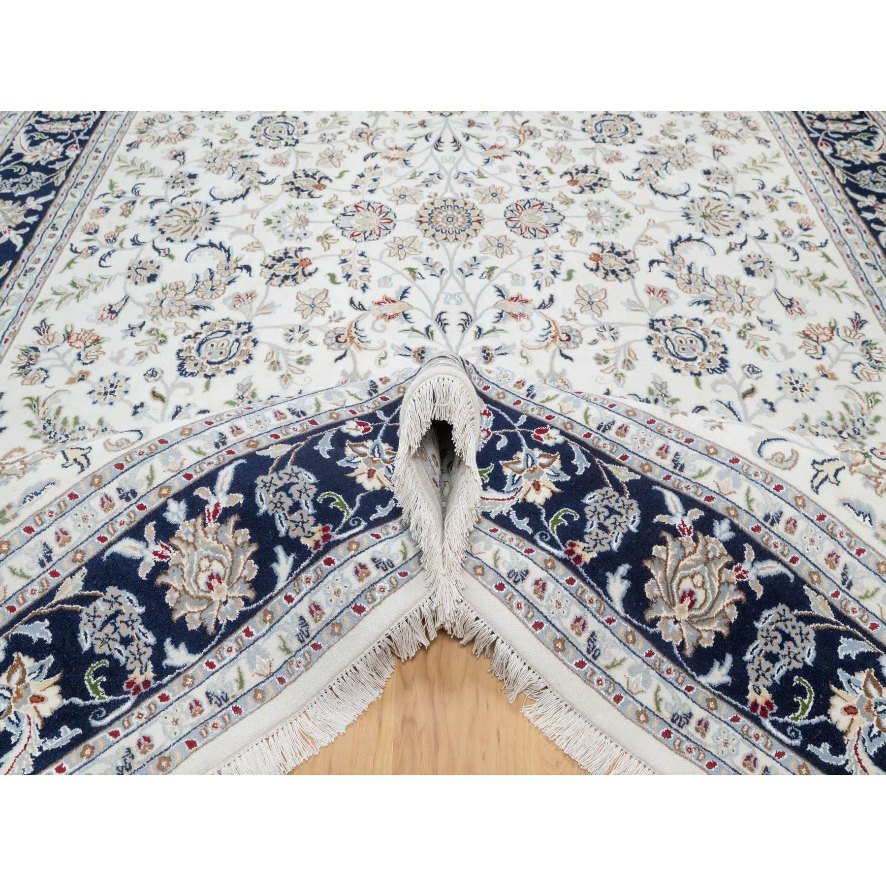 8'7"x12' Spring White, Wool and Silk, Nain All Over Flower Design, 250 KPSI, Hand Knotted, Oriental Rug Sh90900
