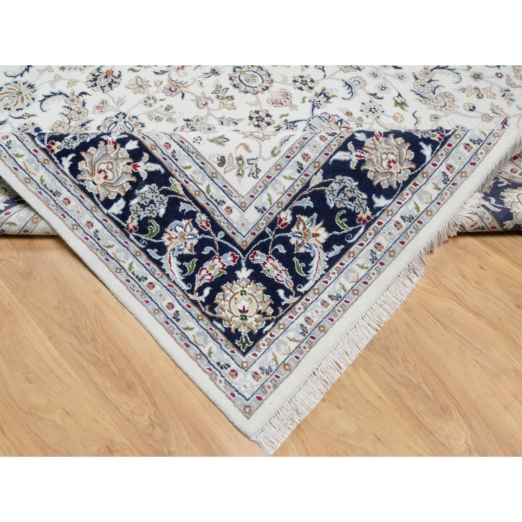 8'7"x12' Spring White, Wool and Silk, Nain All Over Flower Design, 250 KPSI, Hand Knotted, Oriental Rug Sh90900