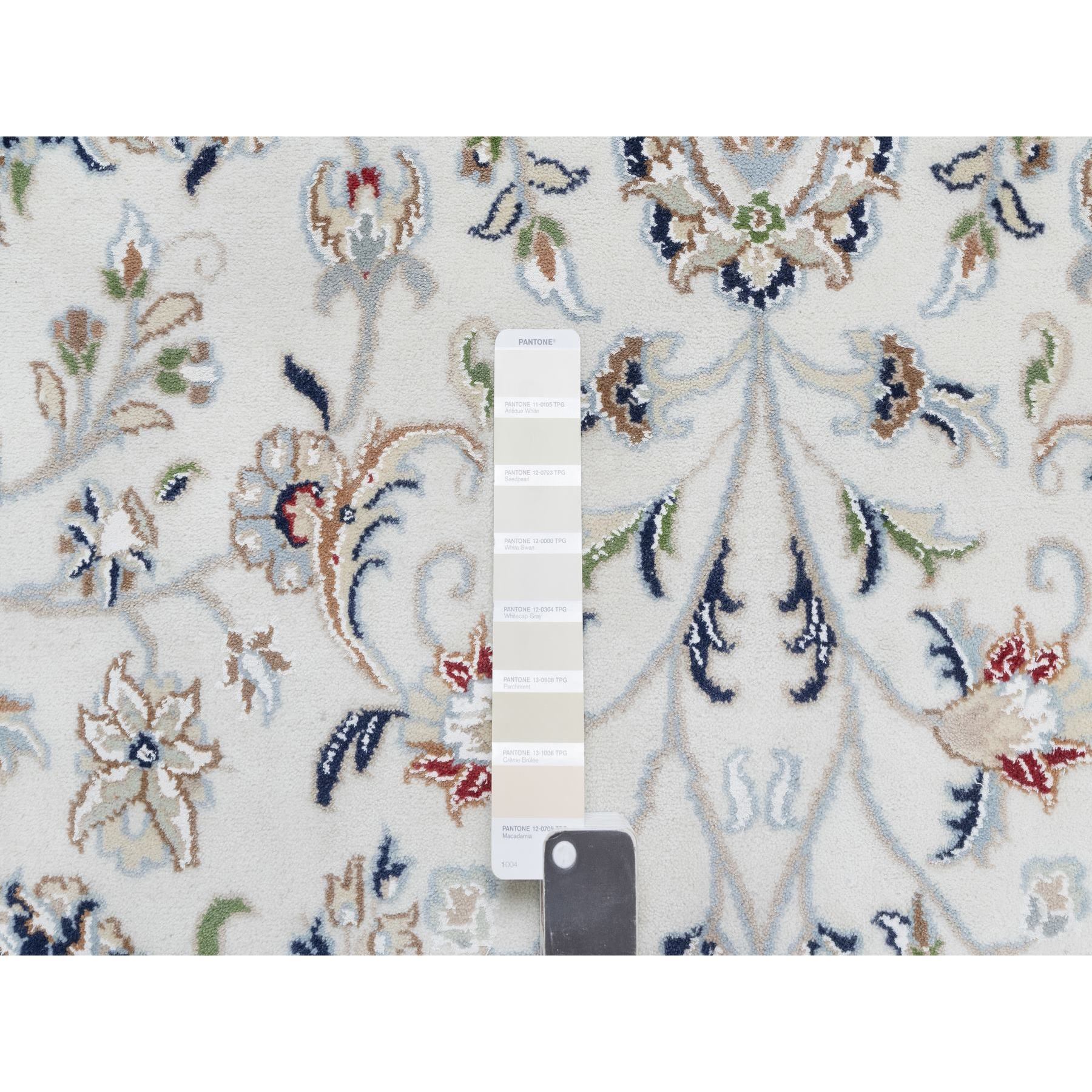 8'7"x12' Spring White, Wool and Silk, Nain All Over Flower Design, 250 KPSI, Hand Knotted, Oriental Rug Sh90900