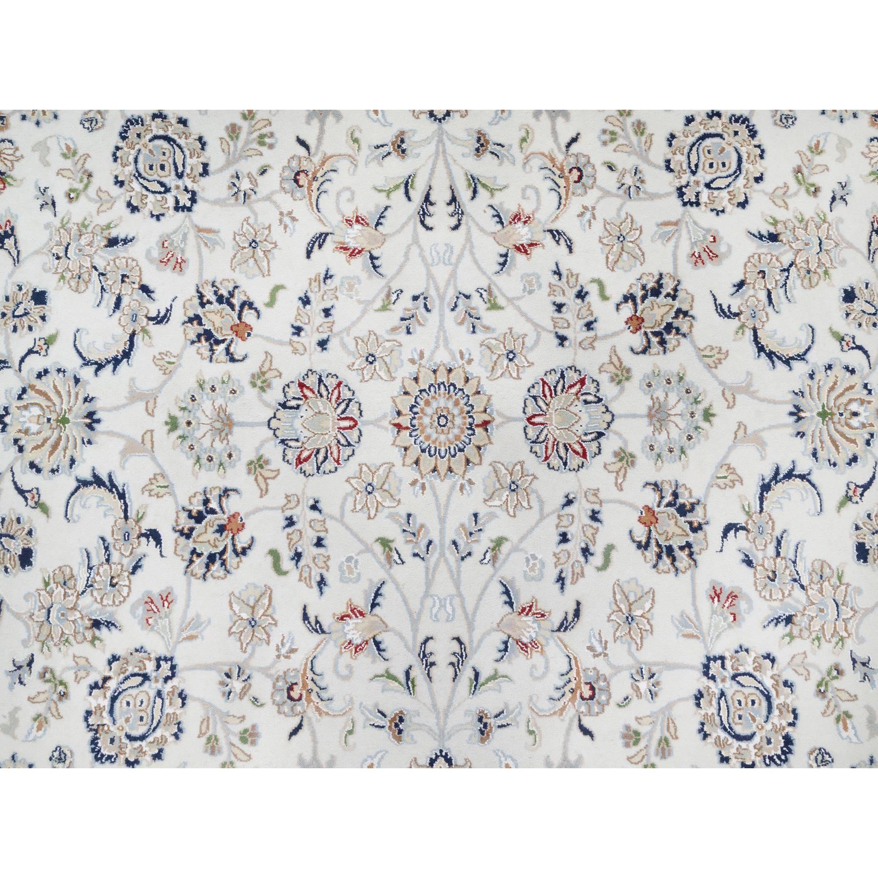 8'7"x12' Spring White, Wool and Silk, Nain All Over Flower Design, 250 KPSI, Hand Knotted, Oriental Rug Sh90900