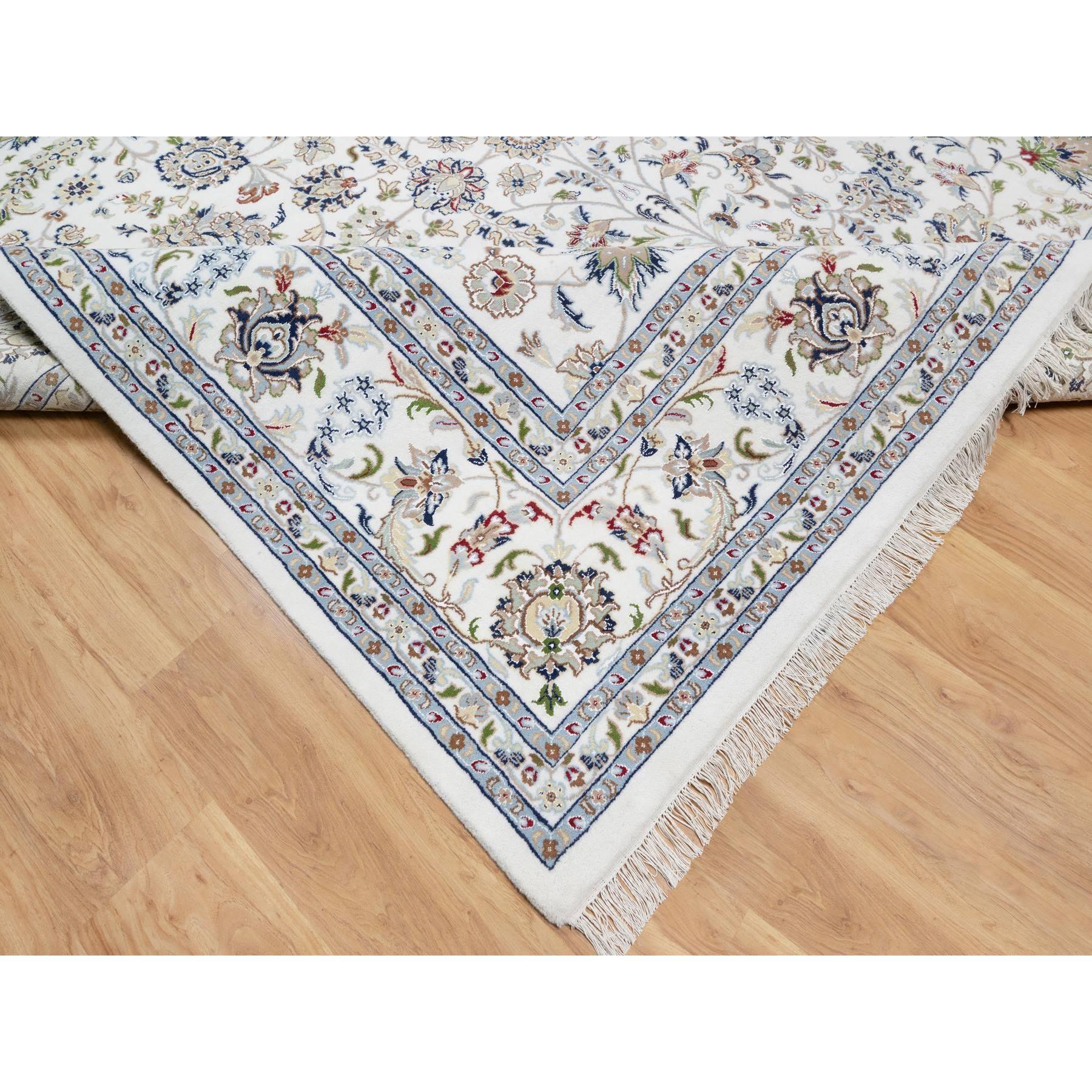 10'x10' Isabelline White, Wool and Silk, Hand Knotted, 250 KPSI, Nain All Over Floral Design, Square, Oriental Rug Sh90906