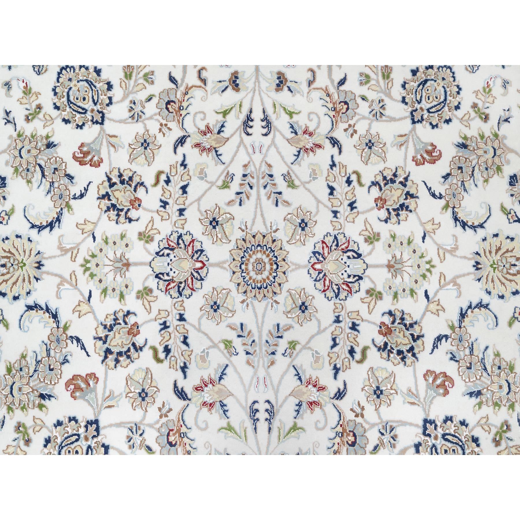 10'x10' Isabelline White, Wool and Silk, Hand Knotted, 250 KPSI, Nain All Over Floral Design, Square, Oriental Rug Sh90906