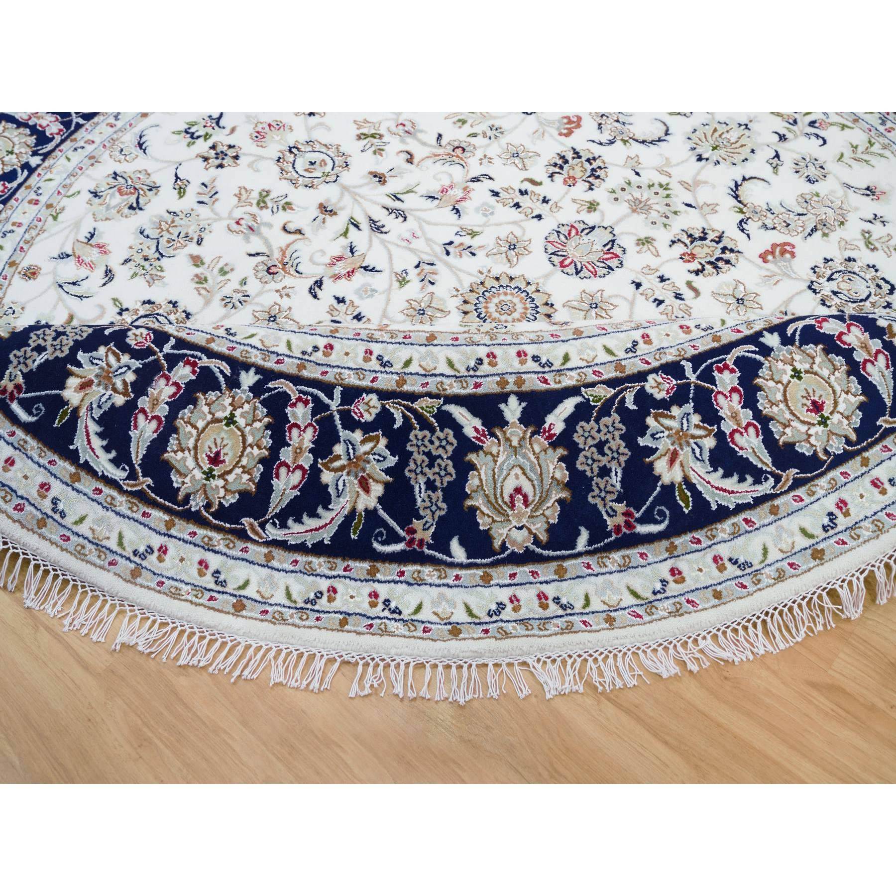 9'9"x9'9" Rice White, Hand Knotted, Wool and Silk, Nain All Over Flower Design, 250 KPSI, Oriental Rug Sh90907