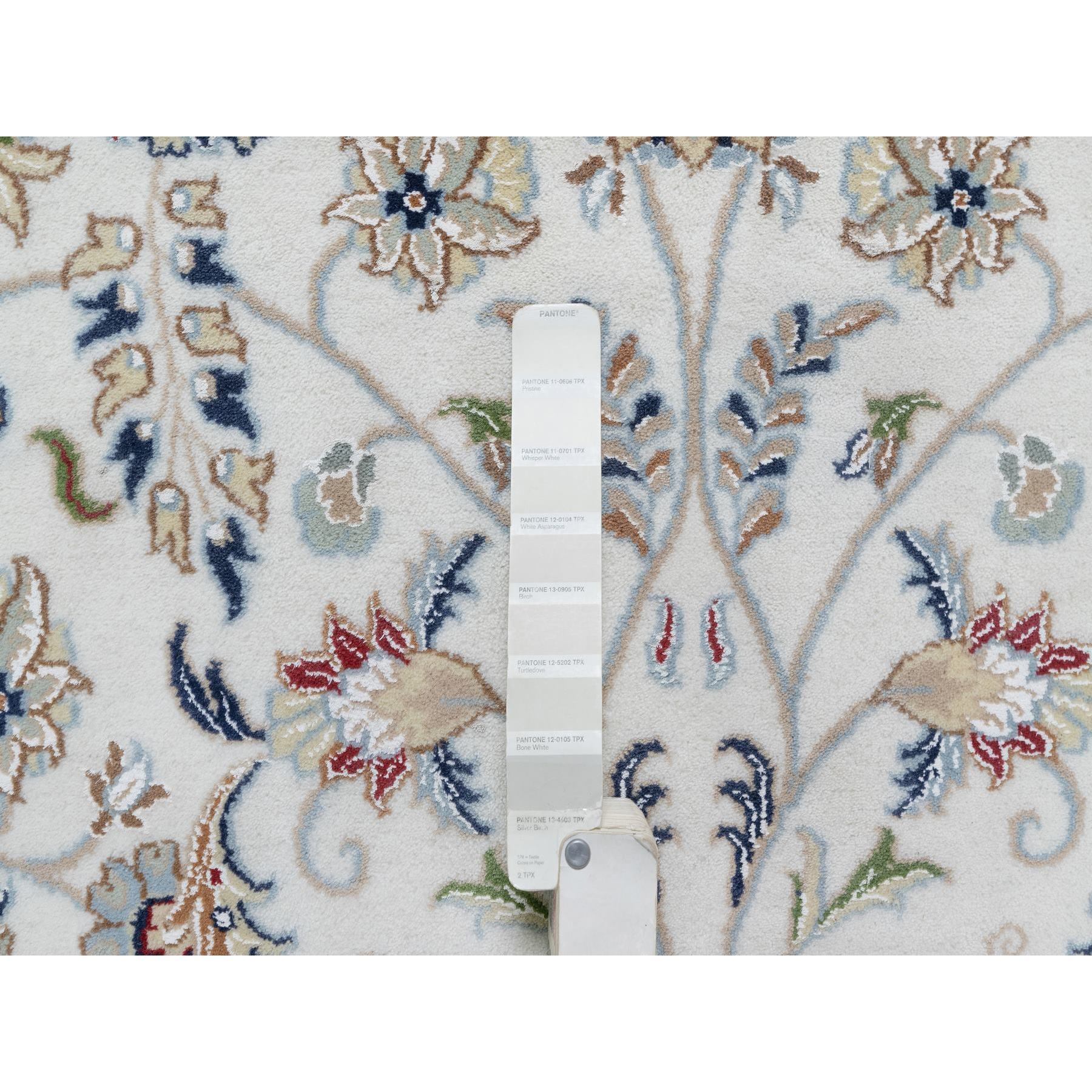 9'9"x9'9" Rice White, Hand Knotted, Wool and Silk, Nain All Over Flower Design, 250 KPSI, Oriental Rug Sh90907