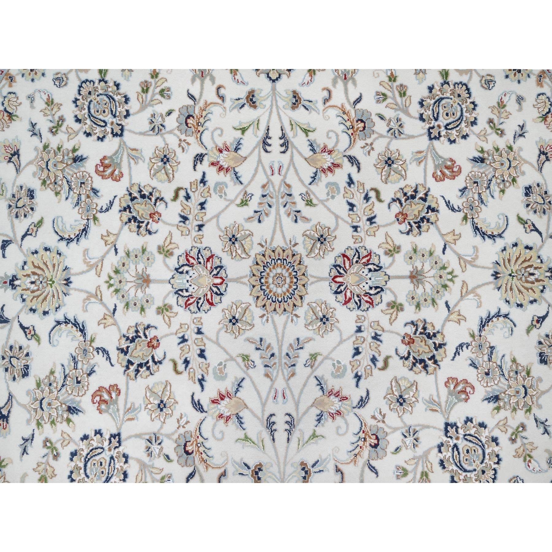 9'9"x9'9" Rice White, Hand Knotted, Wool and Silk, Nain All Over Flower Design, 250 KPSI, Oriental Rug Sh90907