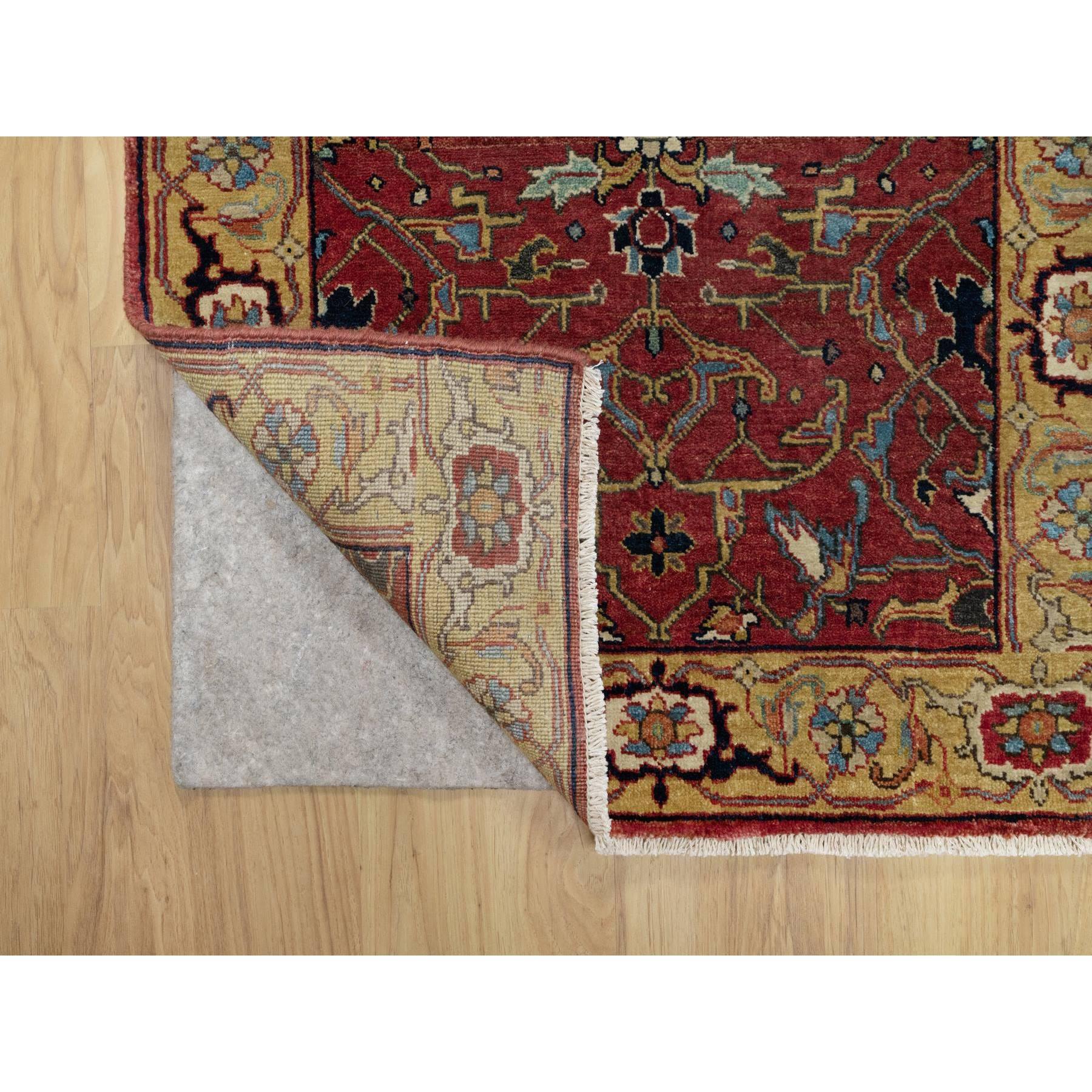 2'7"x18'2" Currant Red With Satin Sheen Gold, Soft Pile Vibrant Wool, Vegetable Dyes and Denser Weave, Antiqued Fine Heriz Re-Creation, Hand Knotted, Oriental XL Runner Rug Sh90915