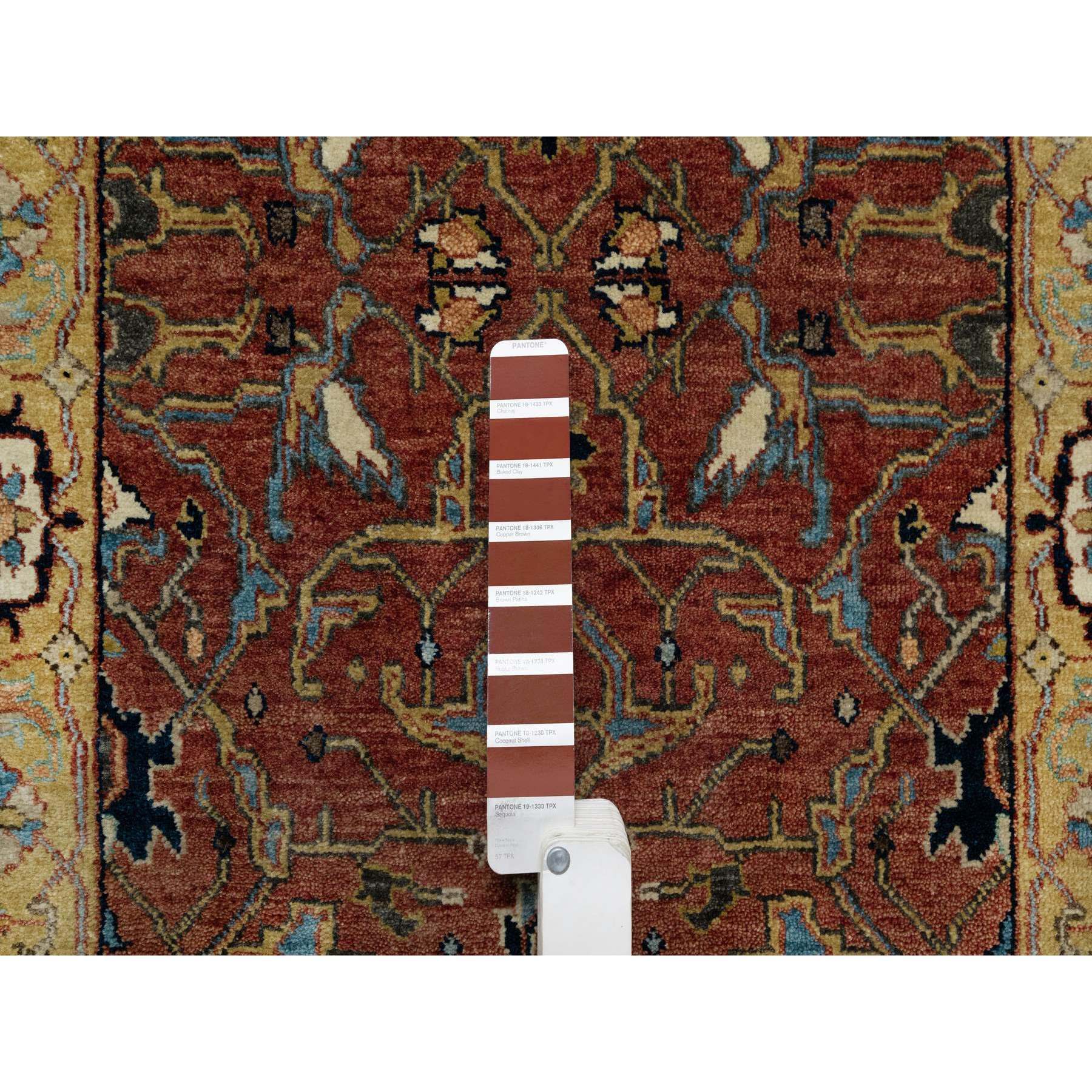 2'7"x18'2" Currant Red With Satin Sheen Gold, Soft Pile Vibrant Wool, Vegetable Dyes and Denser Weave, Antiqued Fine Heriz Re-Creation, Hand Knotted, Oriental XL Runner Rug Sh90915