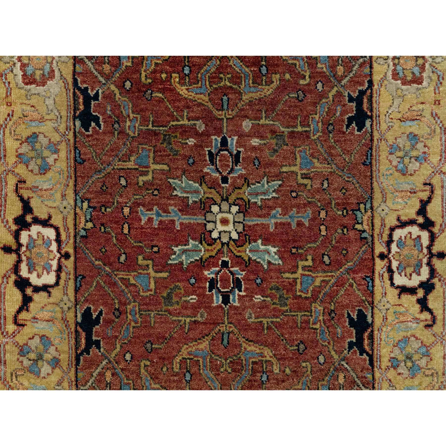 2'7"x18'2" Currant Red With Satin Sheen Gold, Soft Pile Vibrant Wool, Vegetable Dyes and Denser Weave, Antiqued Fine Heriz Re-Creation, Hand Knotted, Oriental XL Runner Rug Sh90915
