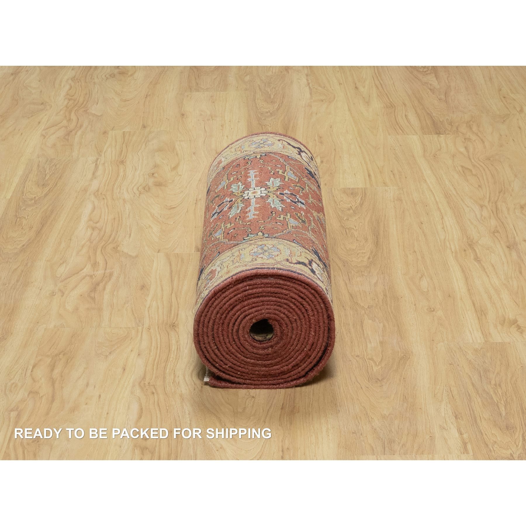 2'7"x18'2" Currant Red With Satin Sheen Gold, Soft Pile Vibrant Wool, Vegetable Dyes and Denser Weave, Antiqued Fine Heriz Re-Creation, Hand Knotted, Oriental XL Runner Rug Sh90915