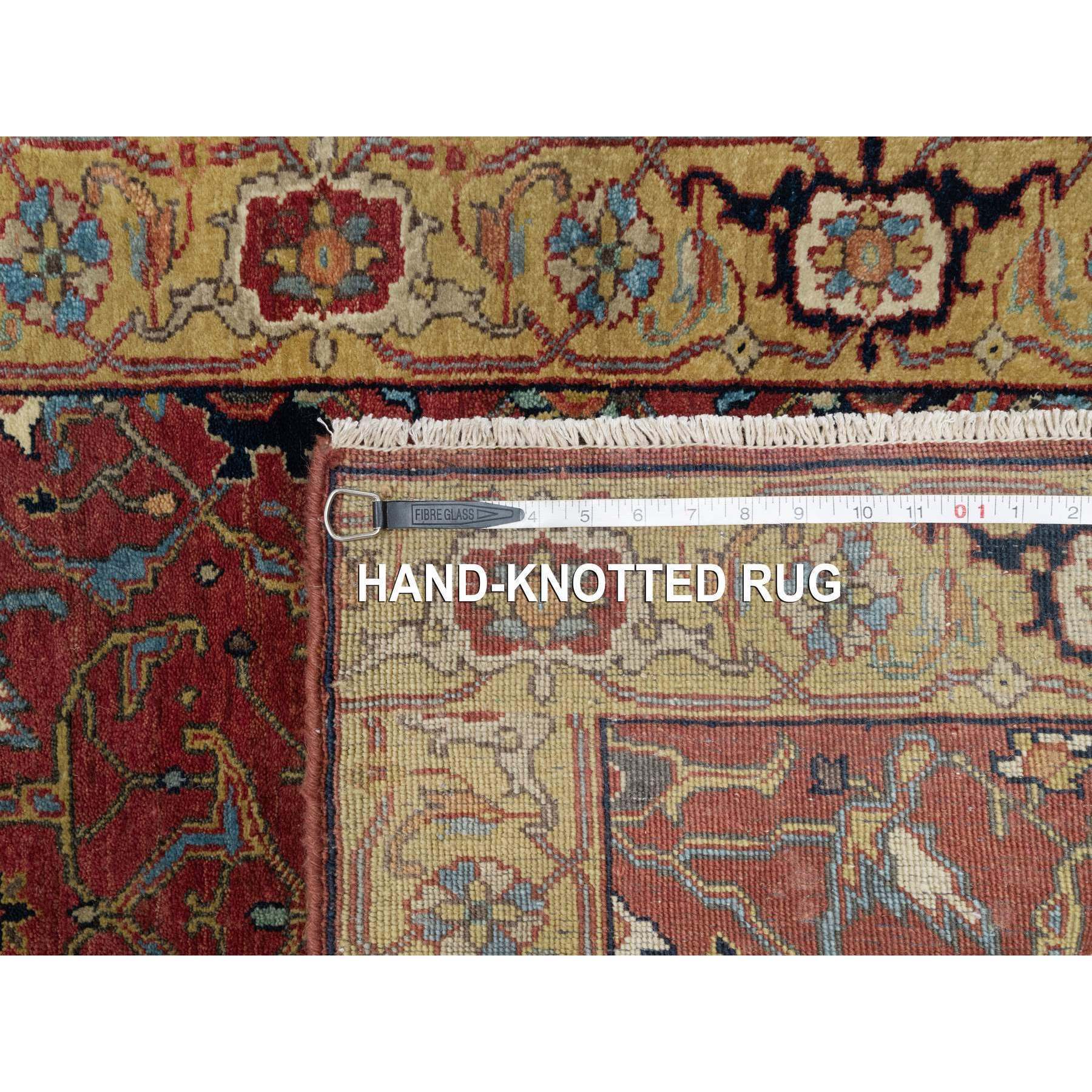 2'7"x18'2" Currant Red With Satin Sheen Gold, Soft Pile Vibrant Wool, Vegetable Dyes and Denser Weave, Antiqued Fine Heriz Re-Creation, Hand Knotted, Oriental XL Runner Rug Sh90915