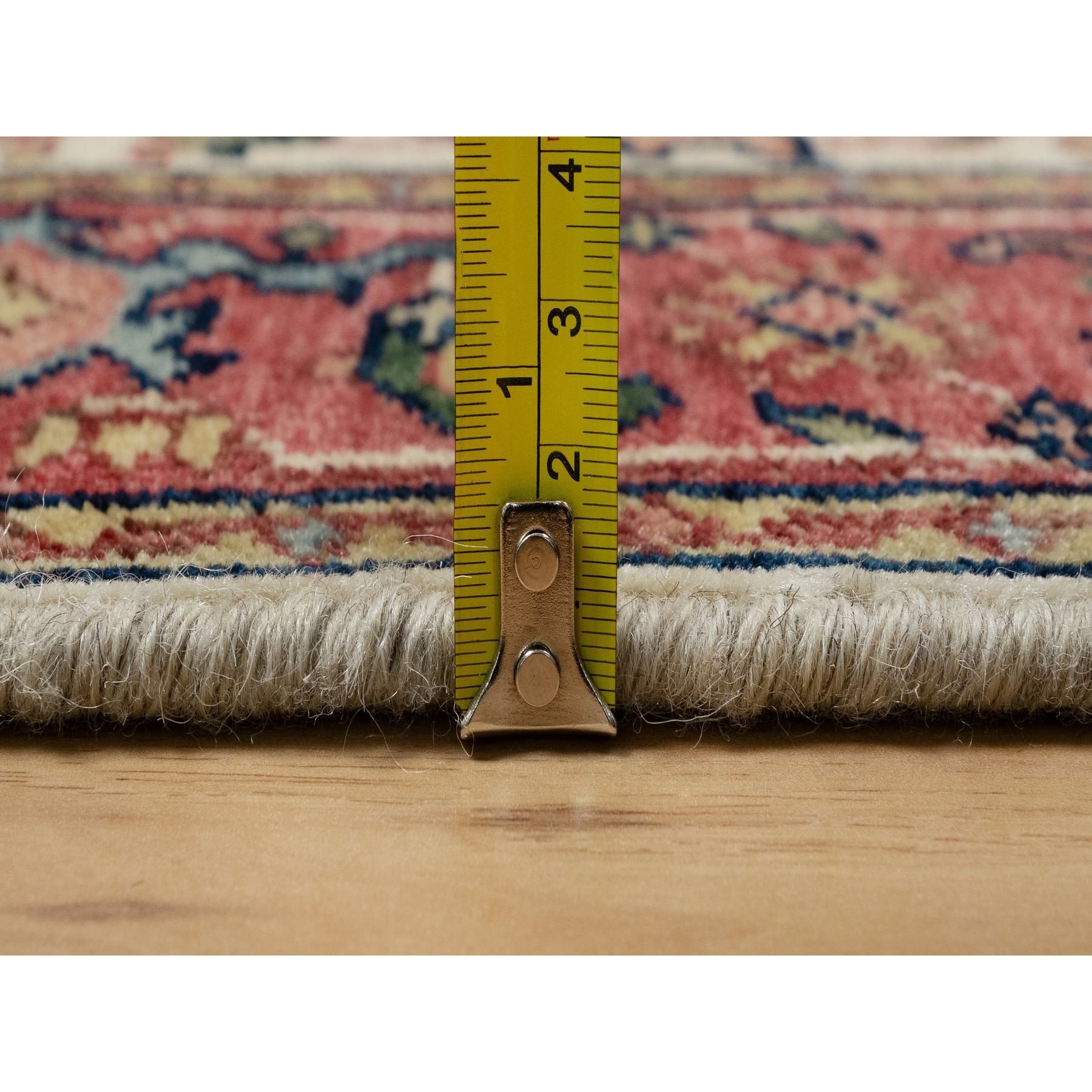 2'8"x28'1" Eggnog White and Cherry Red, Antiqued Vegetable Dyes Fine Heriz Re-Creation With Large Tribal Medallions, Densely Woven, Hand Knotted, Plush and Soft Pile, Organic Wool, XL Runner, Oriental Rug Sh90927