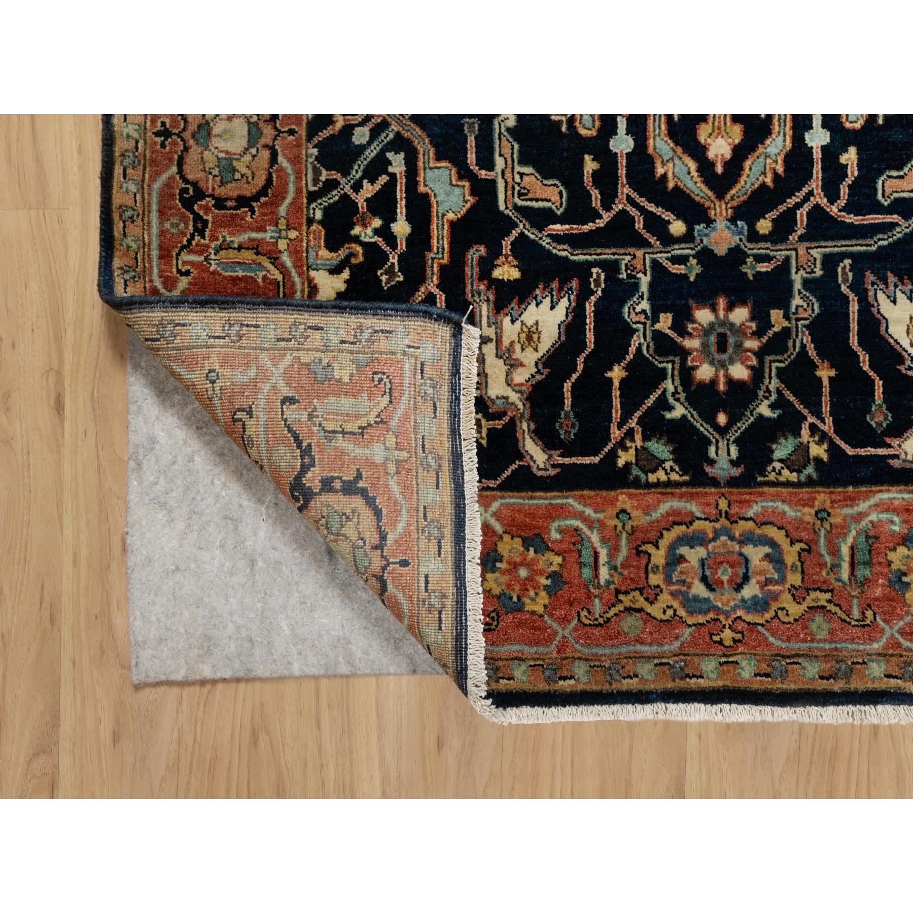 4'2"x6'3" Oxford Blue, Antiqued Fine Heriz Re-Creation With All Over Vines Design, Hand Knotted Denser Weave, Vegetable Dyes Natural Wool, Oriental Rug Sh90930