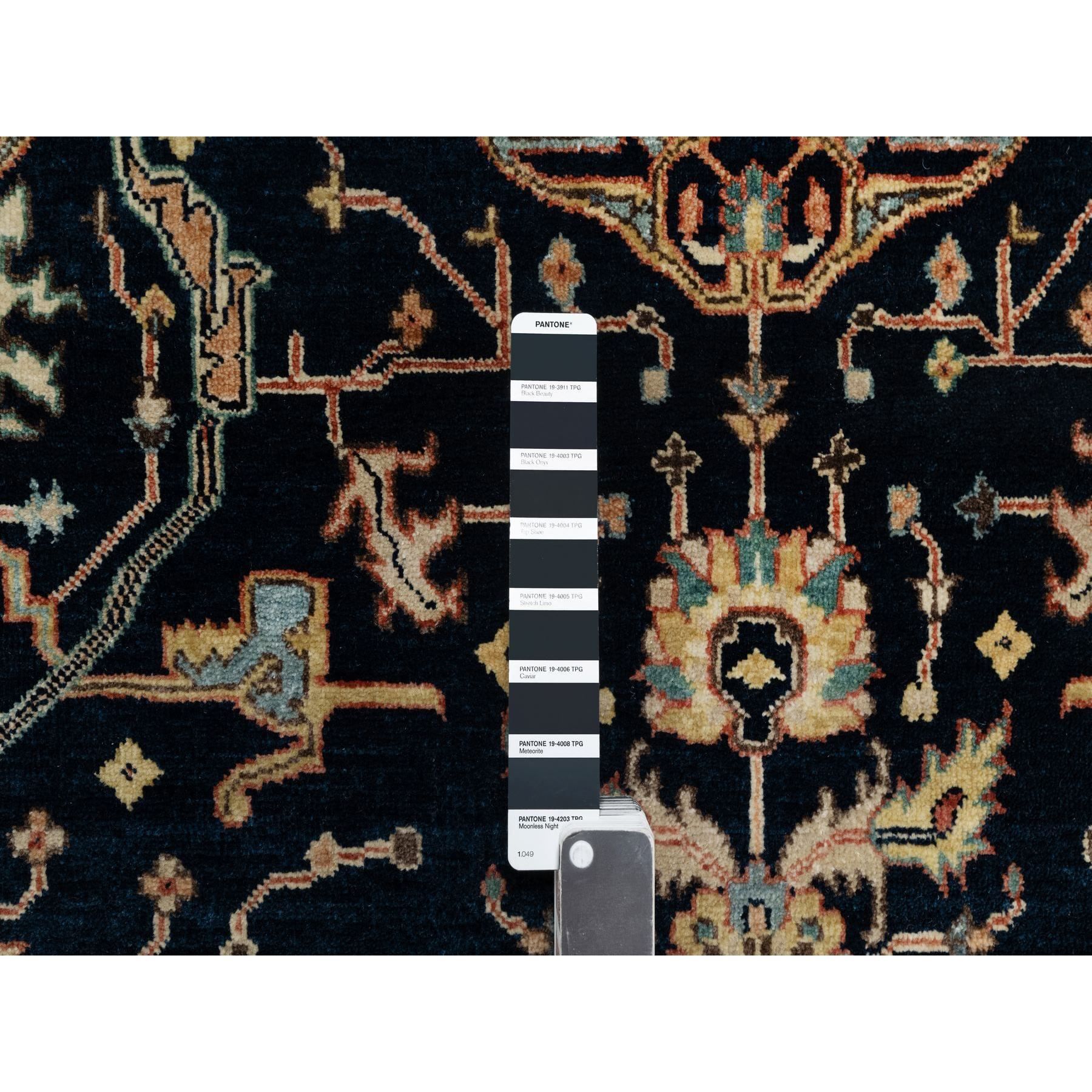 4'2"x6'3" Oxford Blue, Antiqued Fine Heriz Re-Creation With All Over Vines Design, Hand Knotted Denser Weave, Vegetable Dyes Natural Wool, Oriental Rug Sh90930