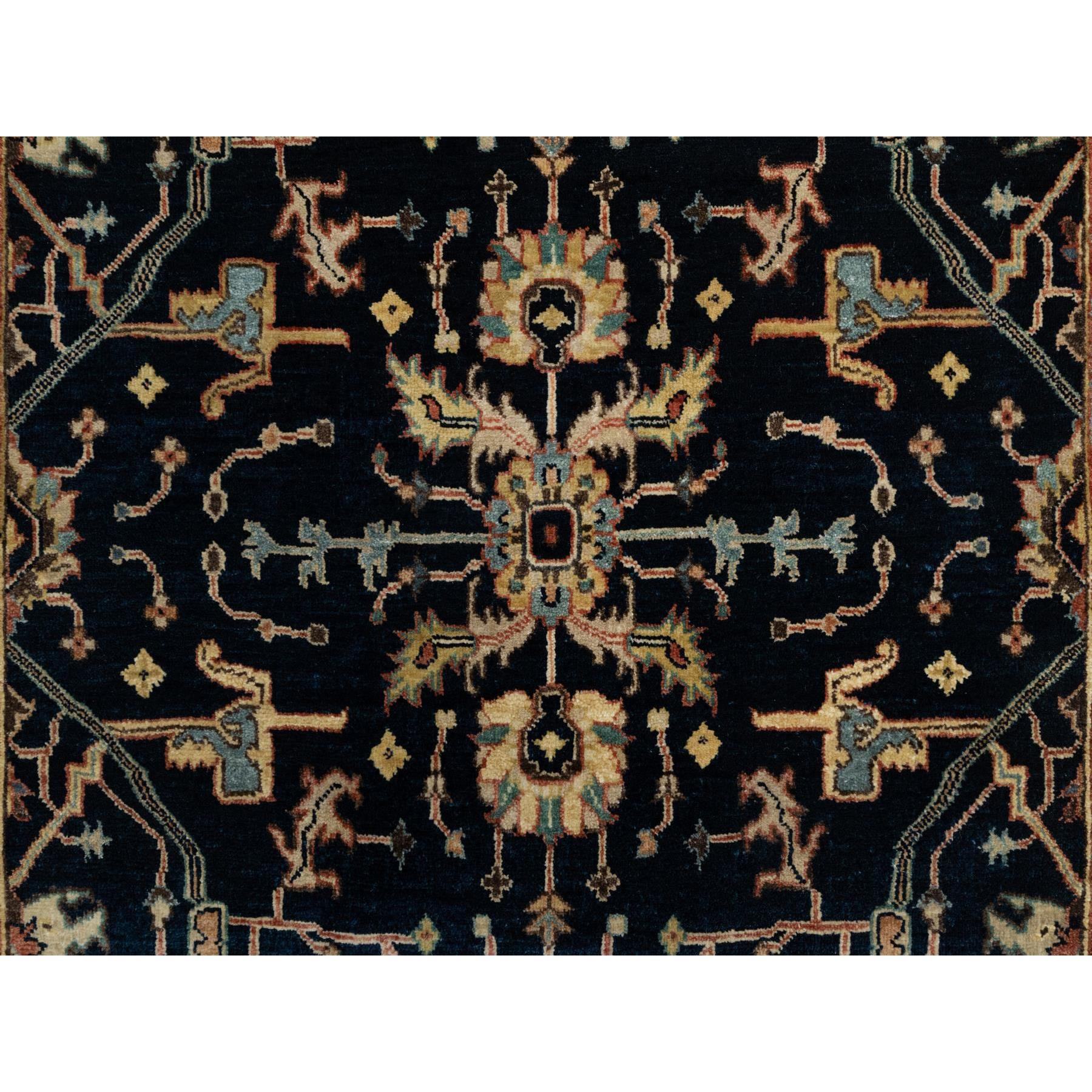 4'2"x6'3" Oxford Blue, Antiqued Fine Heriz Re-Creation With All Over Vines Design, Hand Knotted Denser Weave, Vegetable Dyes Natural Wool, Oriental Rug Sh90930