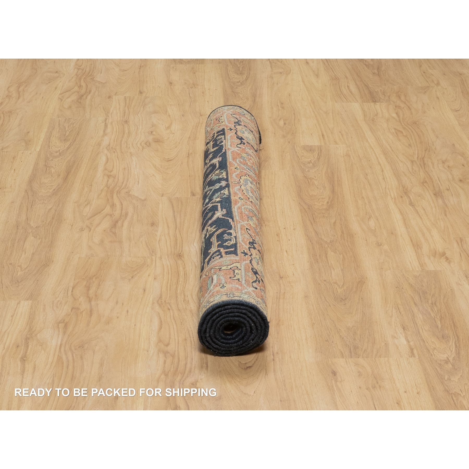 4'2"x6'3" Oxford Blue, Antiqued Fine Heriz Re-Creation With All Over Vines Design, Hand Knotted Denser Weave, Vegetable Dyes Natural Wool, Oriental Rug Sh90930